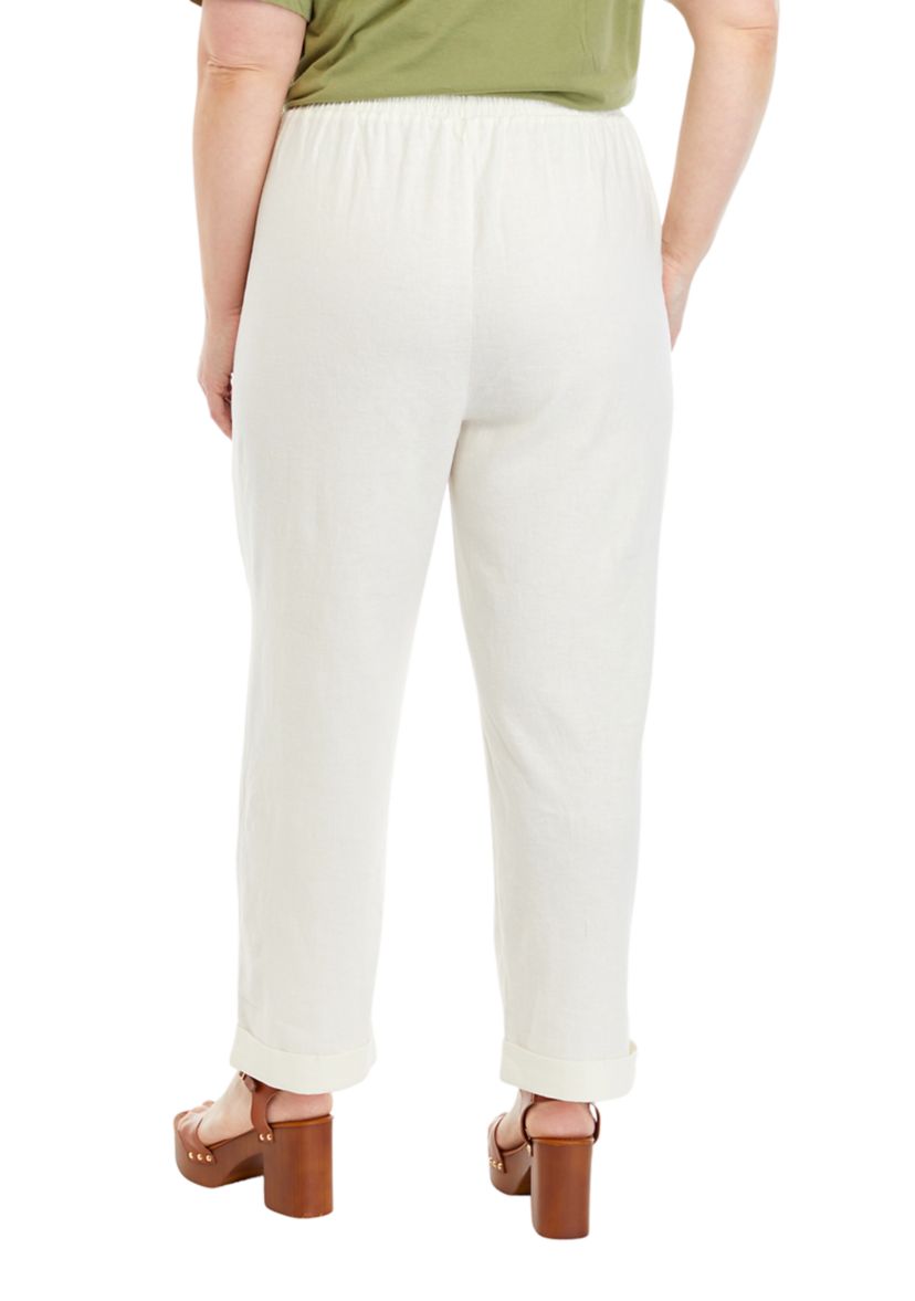 Plus Size Linen Blend Drawstring Pants