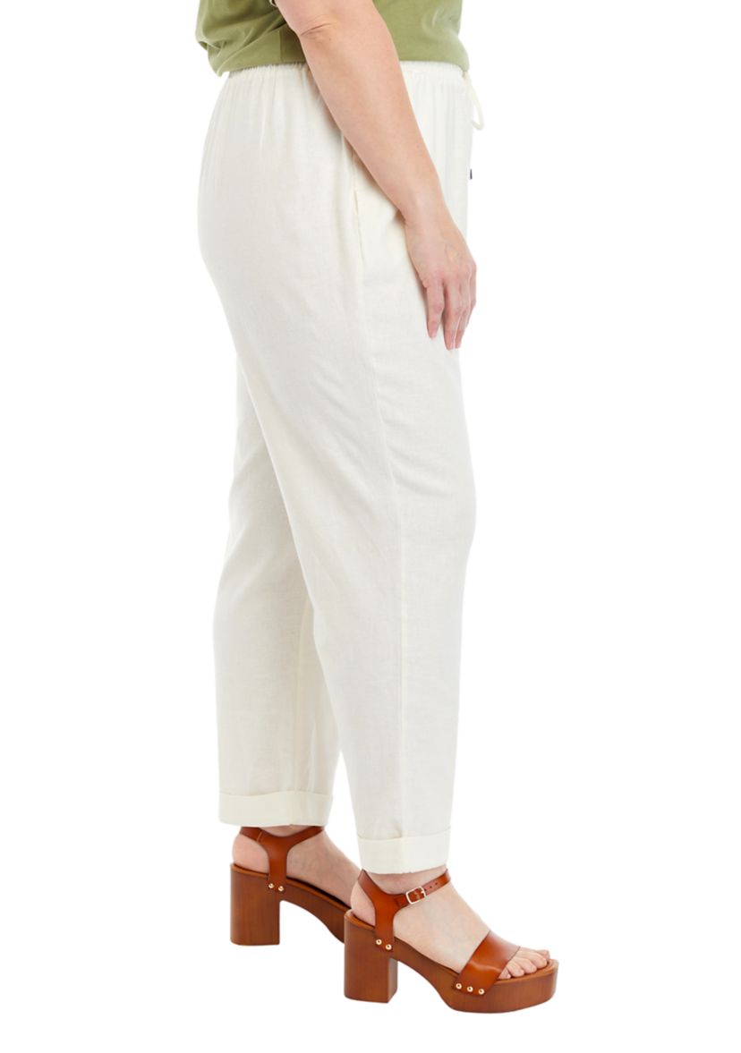 Plus Size Linen Blend Drawstring Pants