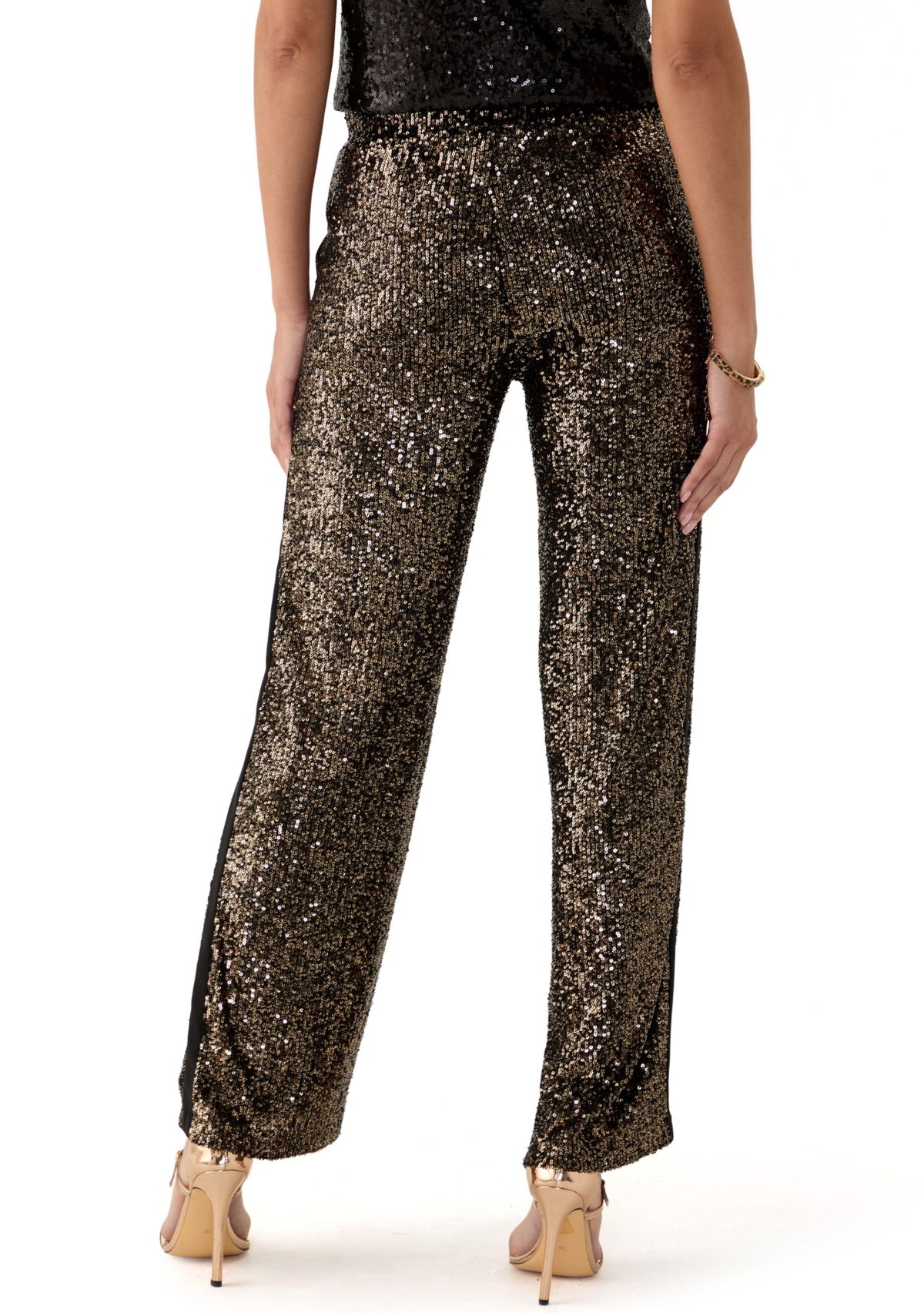 Womens Sequin Mix Wide Leg Pants
