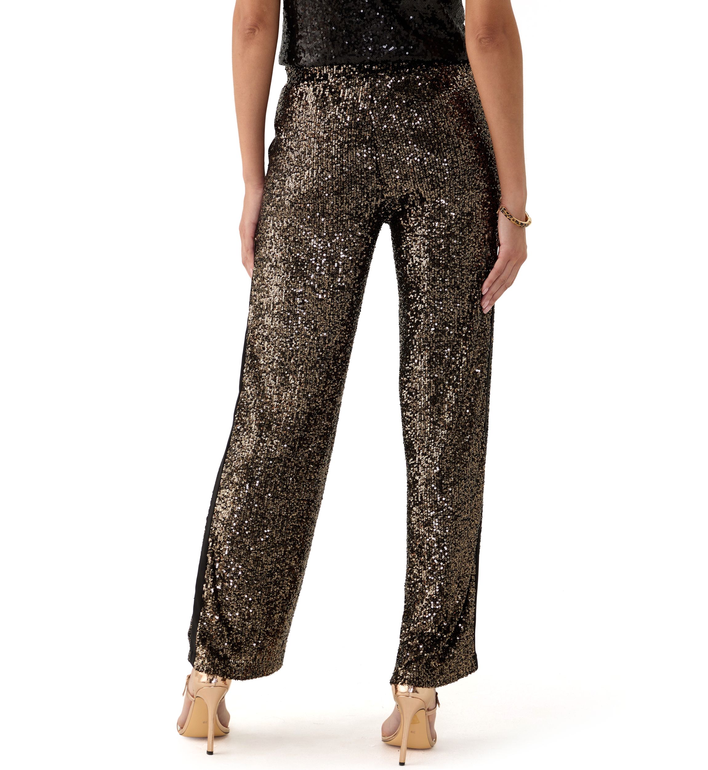 Womens Sequin Mix Wide Leg Pants