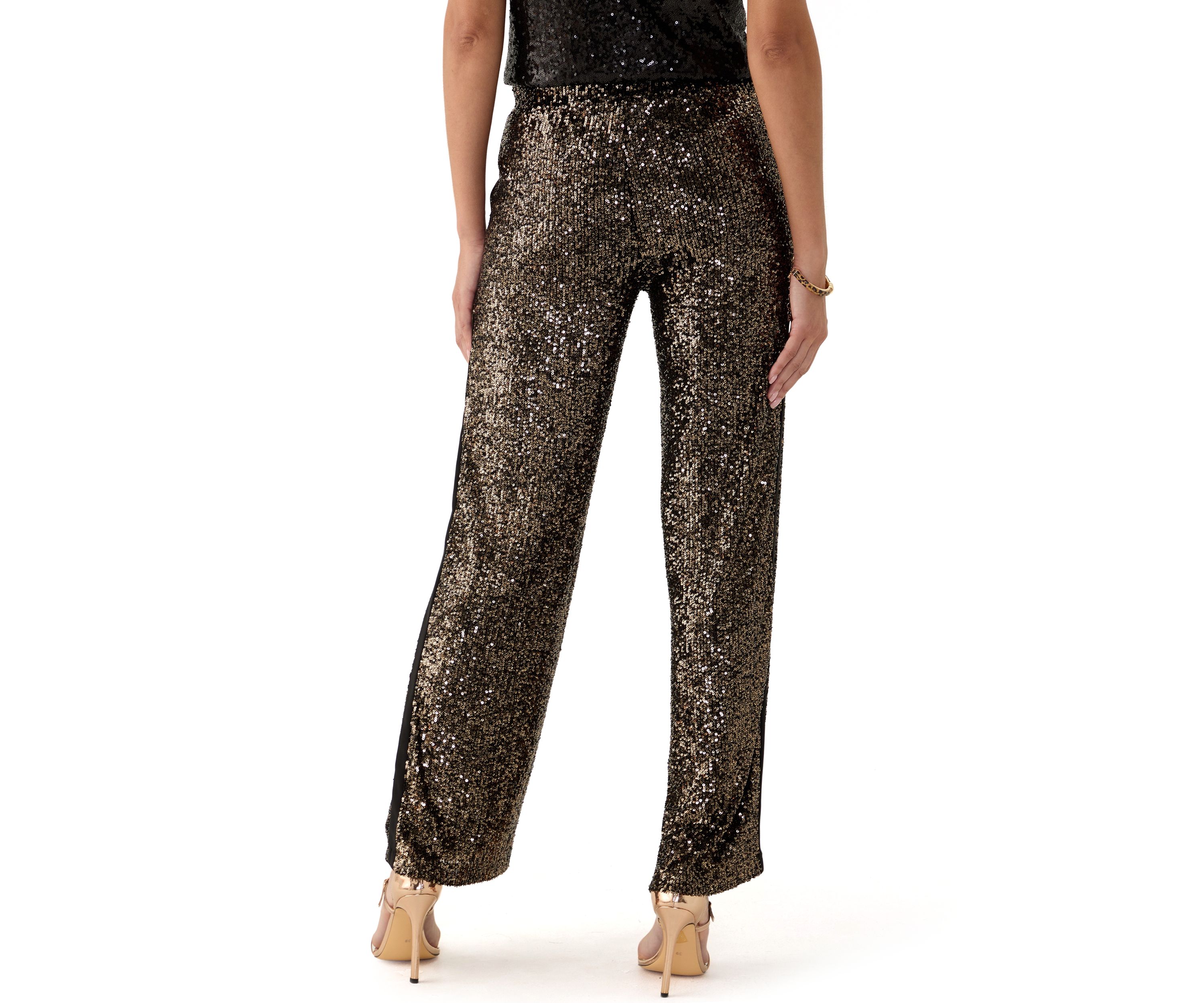 Womens Sequin Mix Wide Leg Pants