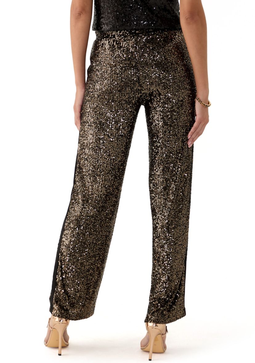 Womens Sequin Mix Wide Leg Pants
