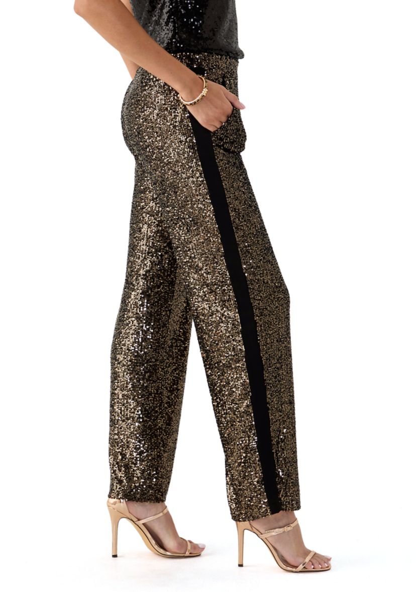 Womens Sequin Mix Wide Leg Pants
