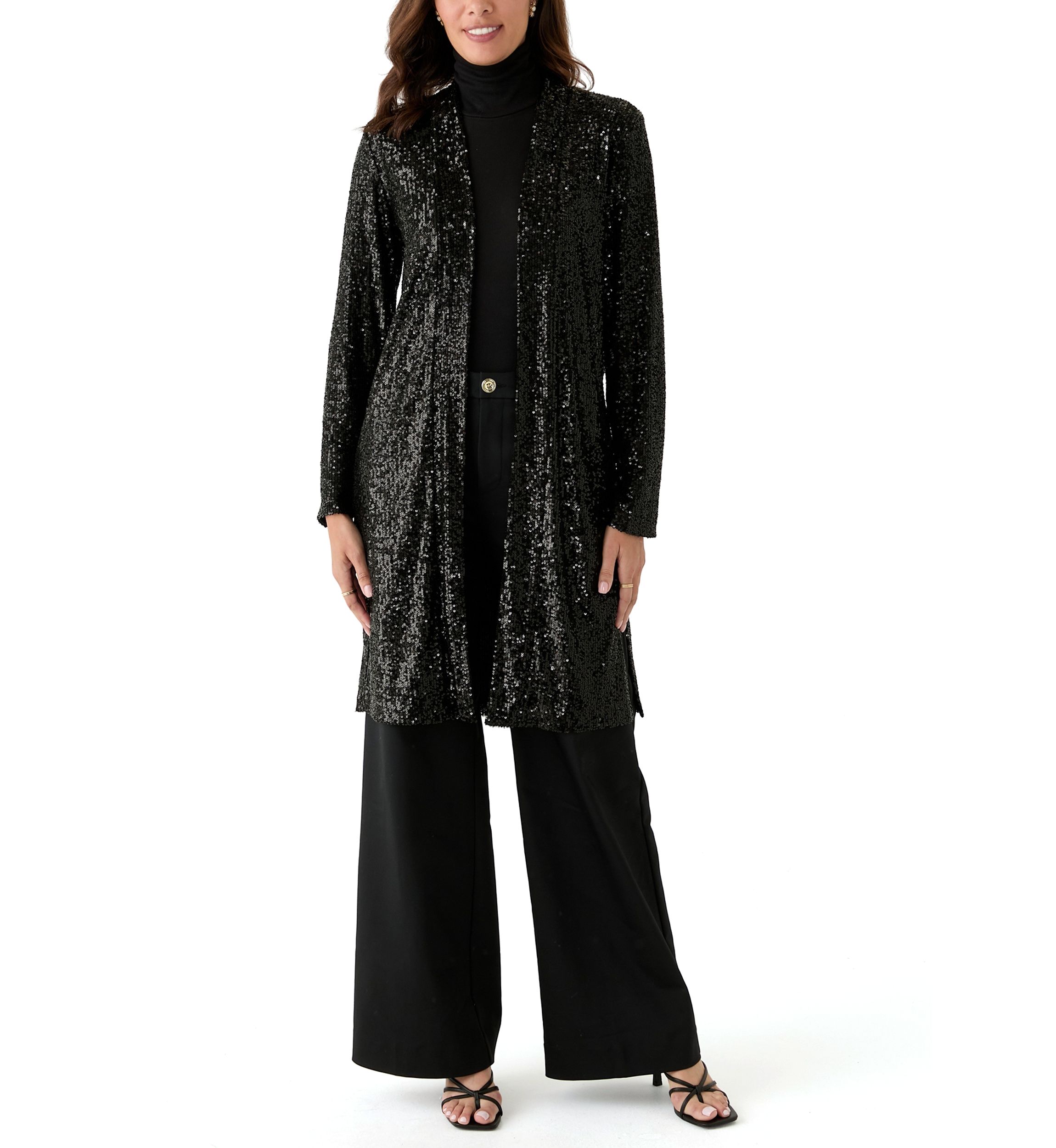 Womens Sequin Duster Cardigan