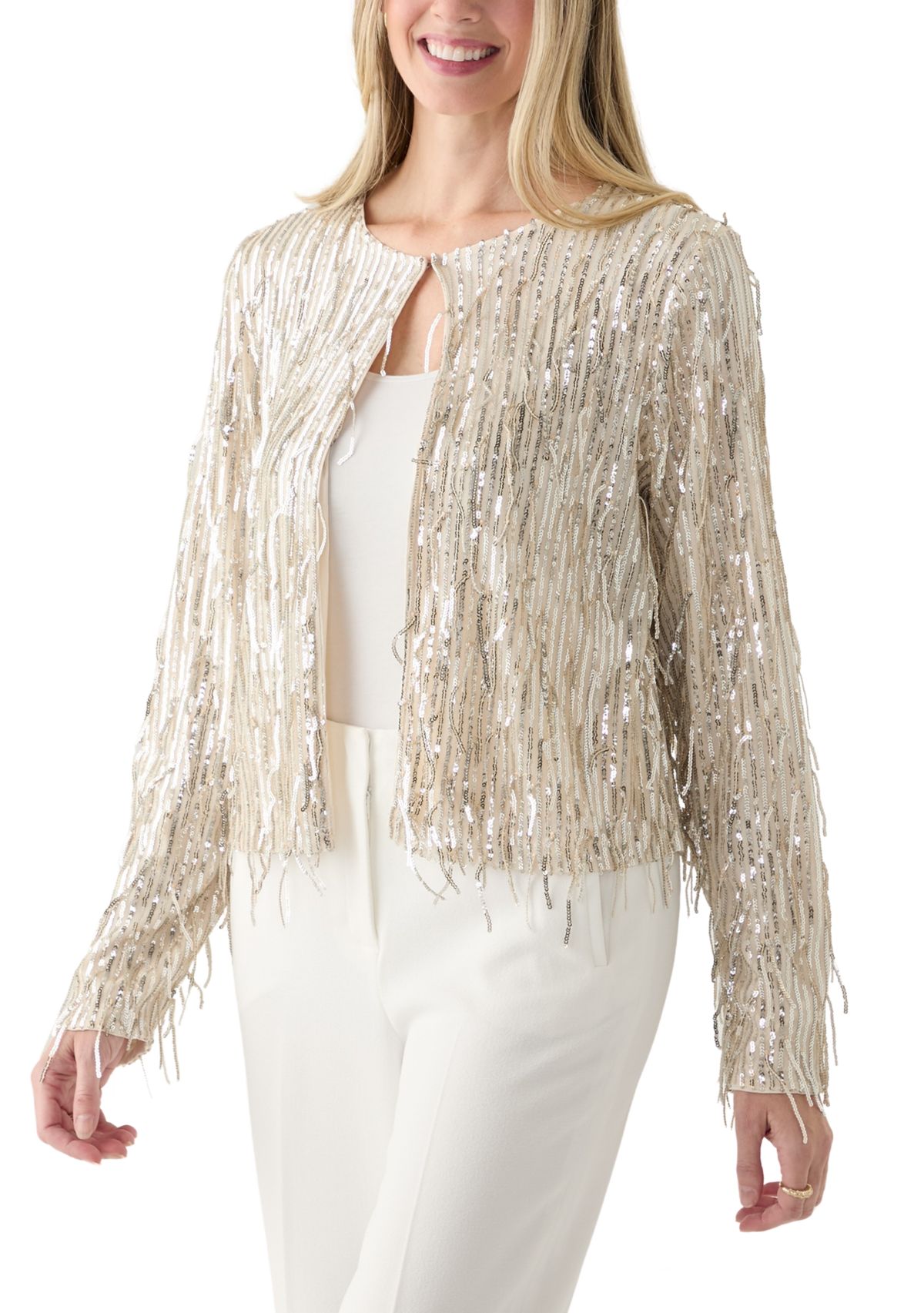 Womens Fringe Sequin Cardigan 