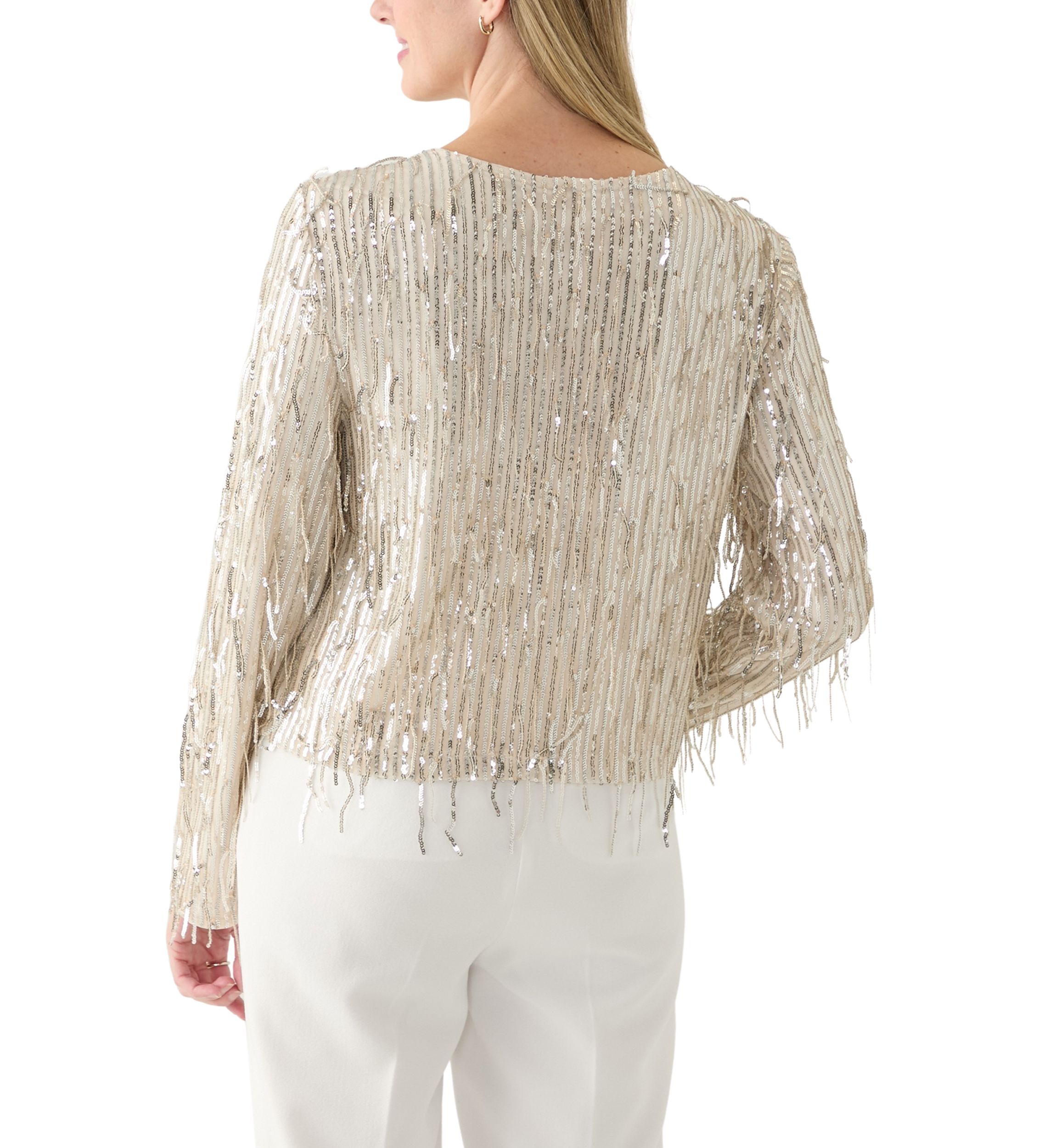 Womens Fringe Sequin Cardigan 