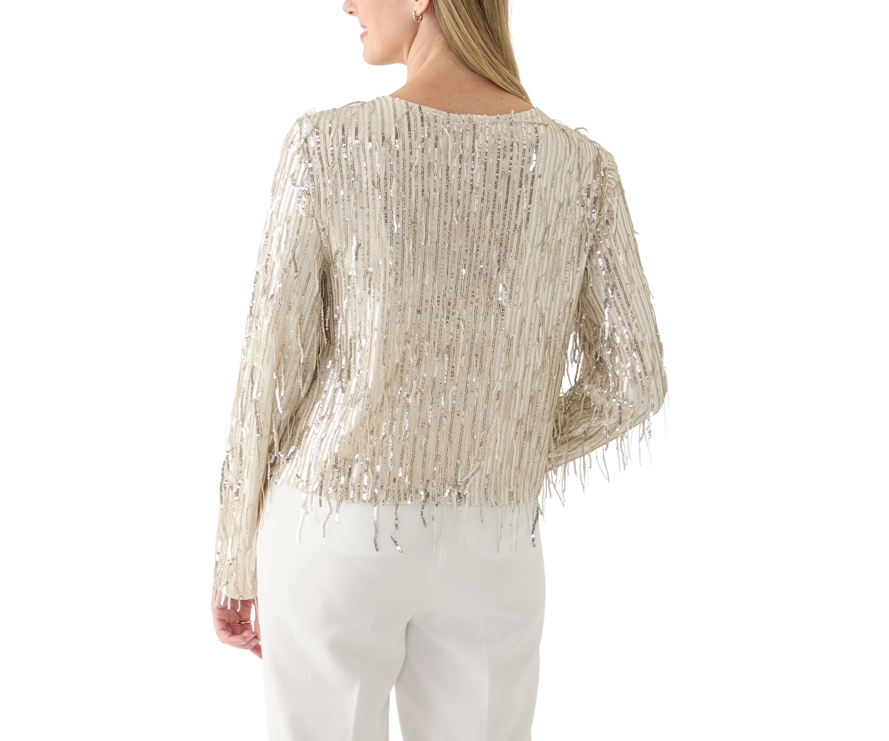 Womens Fringe Sequin Cardigan 