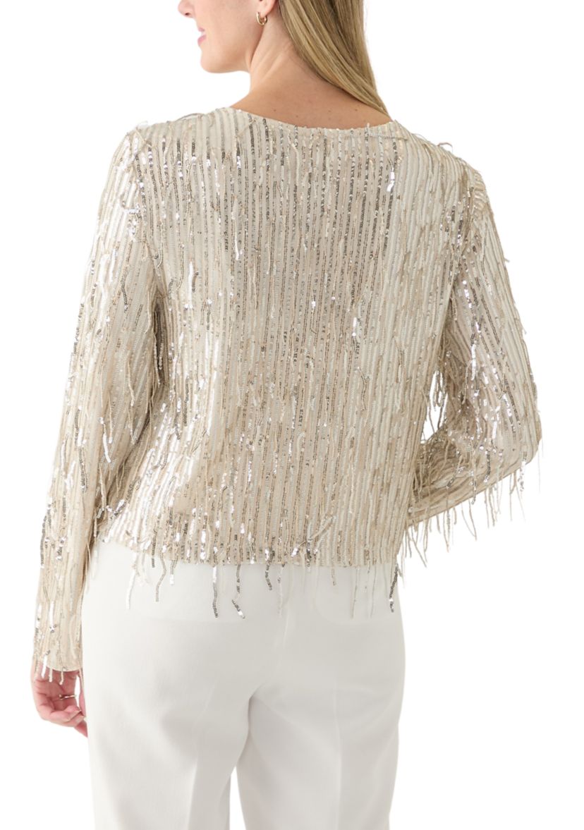 Womens Fringe Sequin Cardigan 