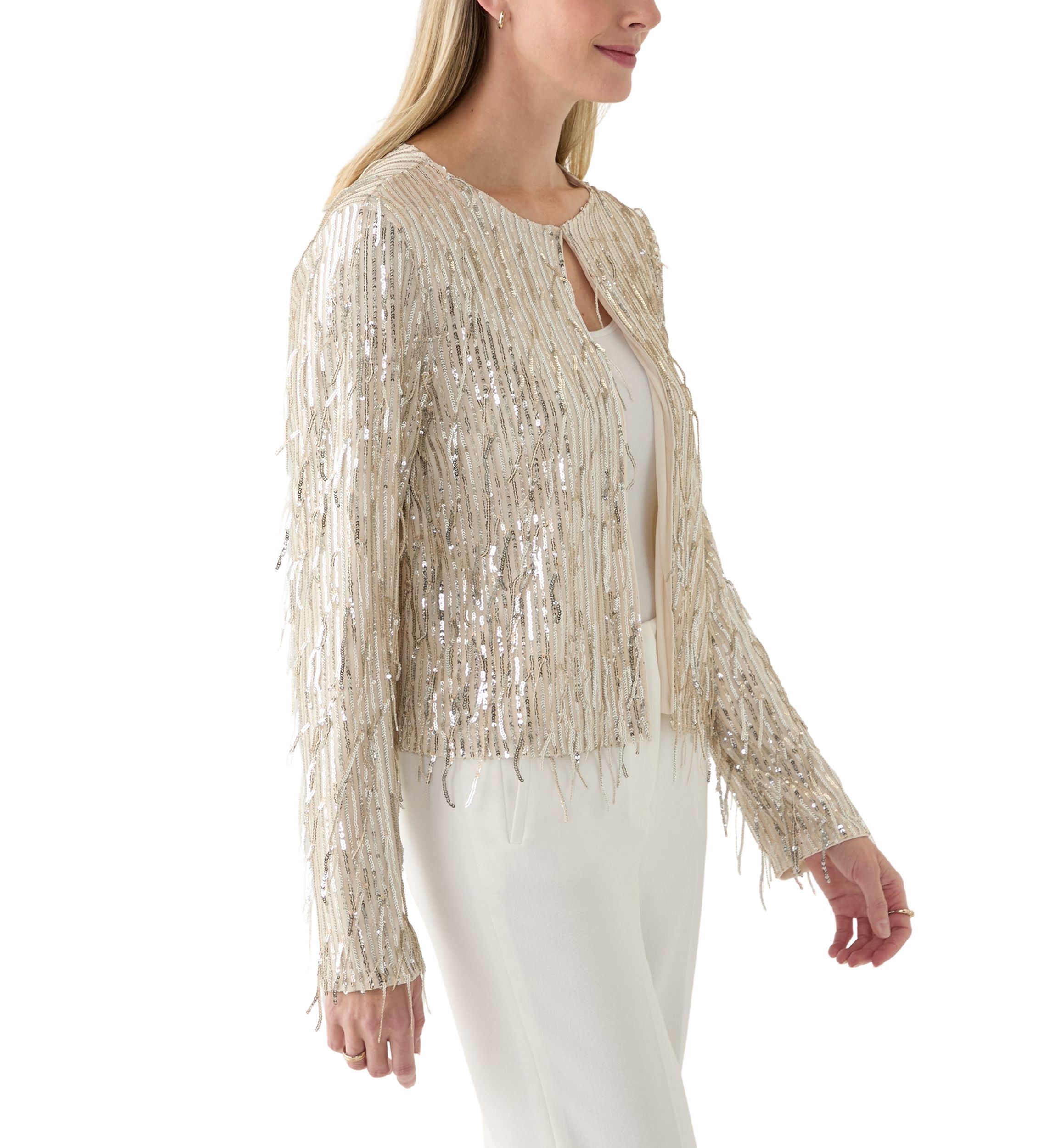 Womens Fringe Sequin Cardigan 