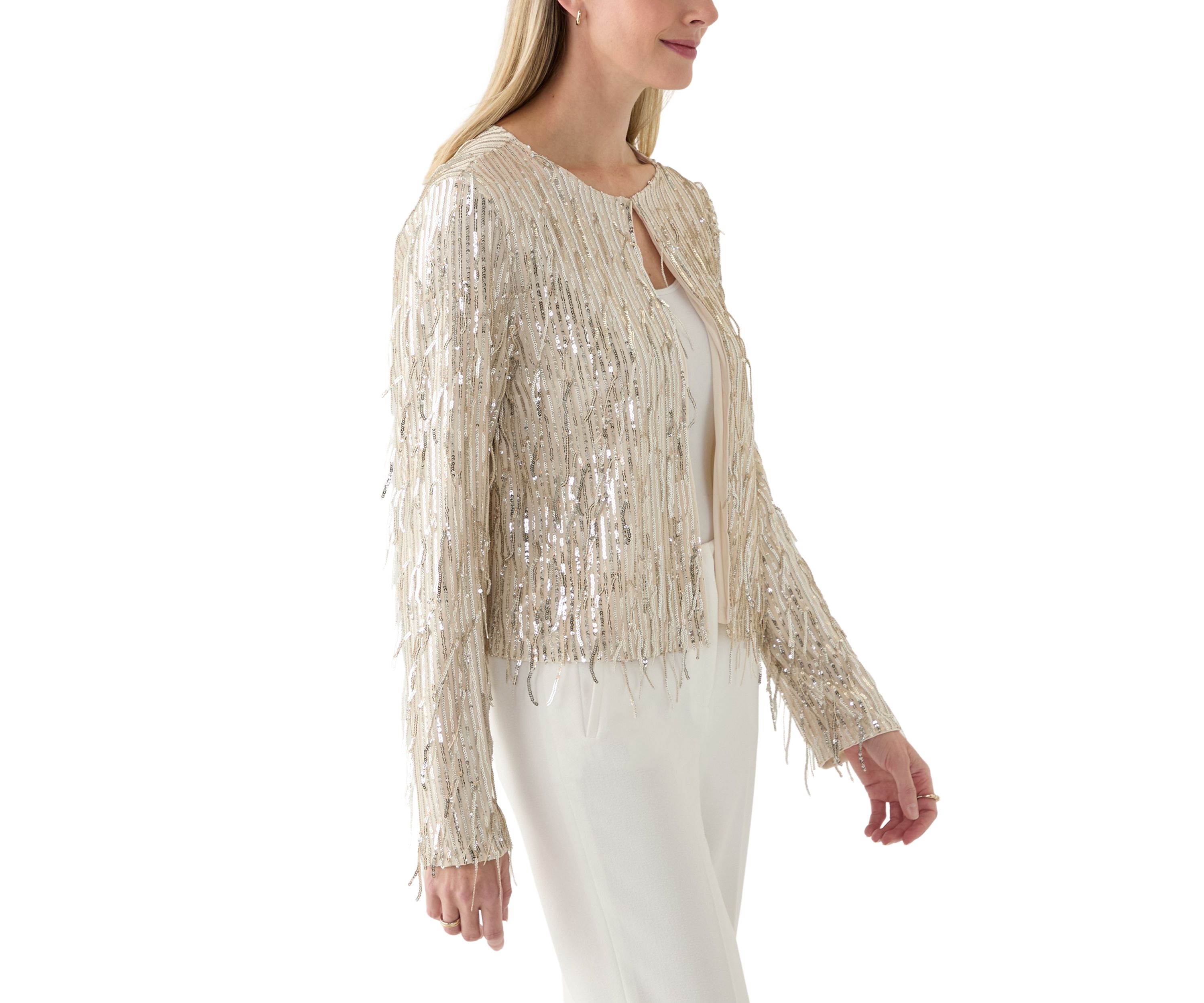 Womens Fringe Sequin Cardigan 