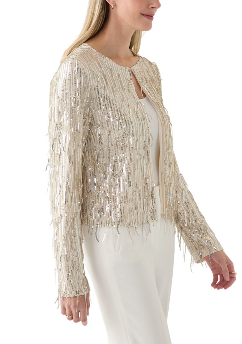 Womens Fringe Sequin Cardigan 