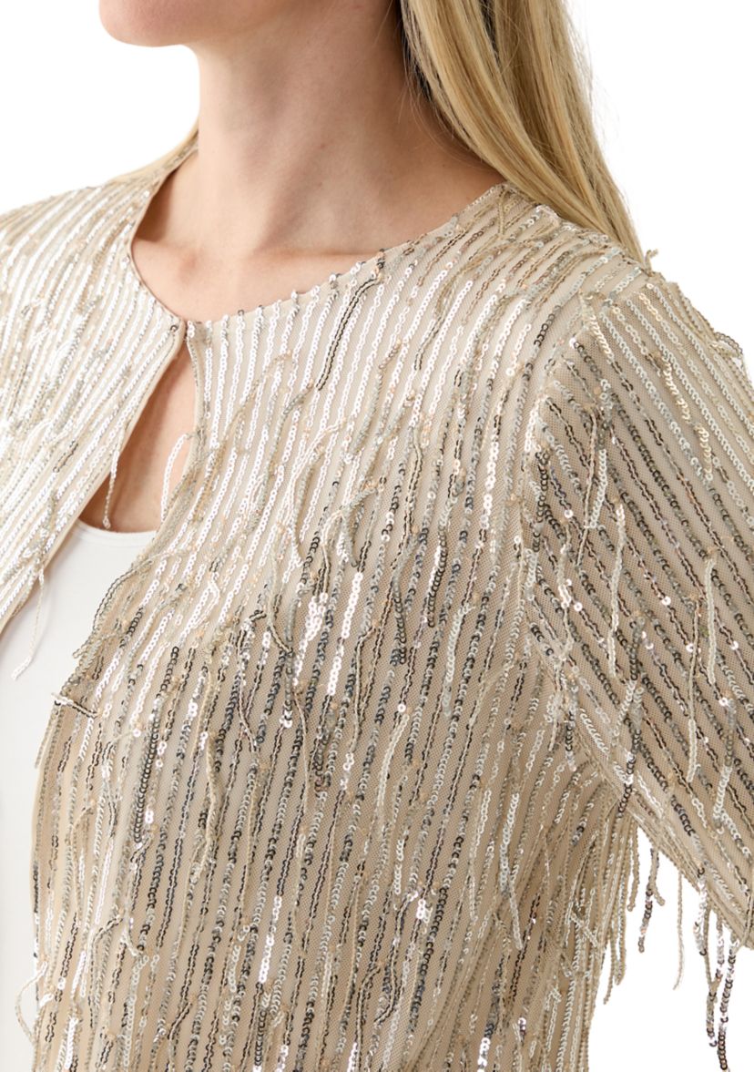 Womens Fringe Sequin Cardigan 
