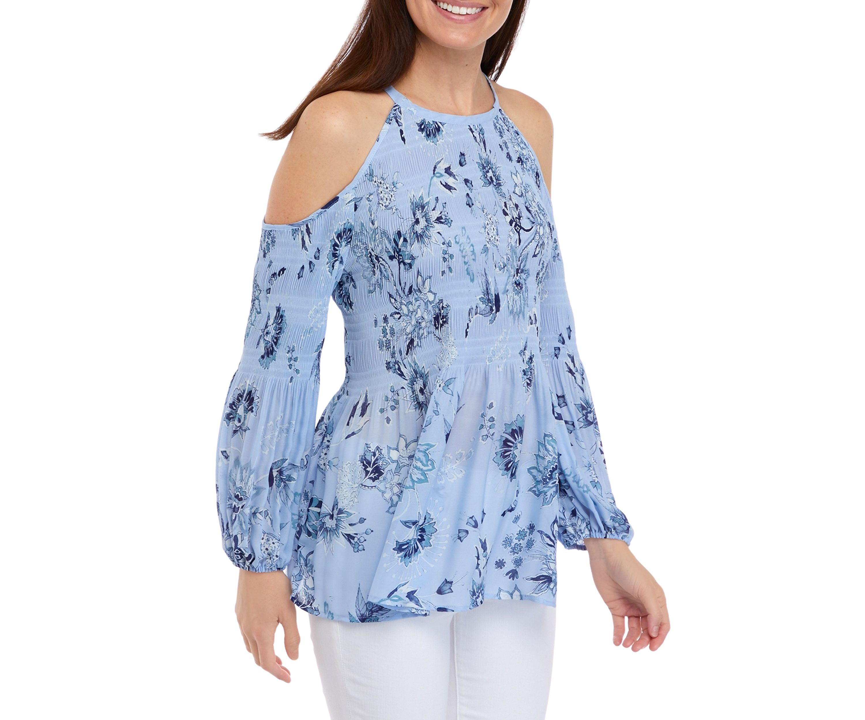 Womens Cold Shoulder Pleated Blouse