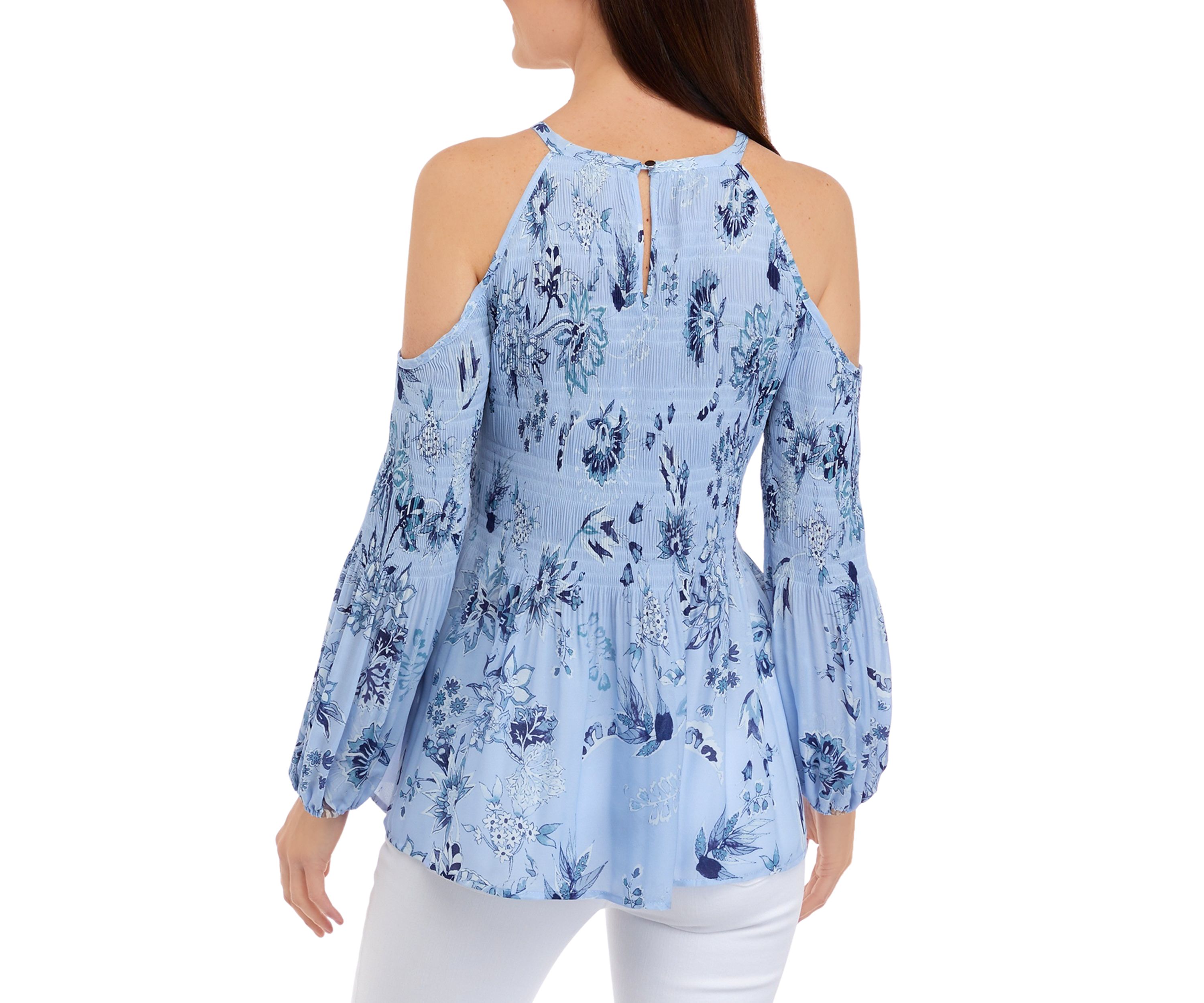 Womens Cold Shoulder Pleated Blouse