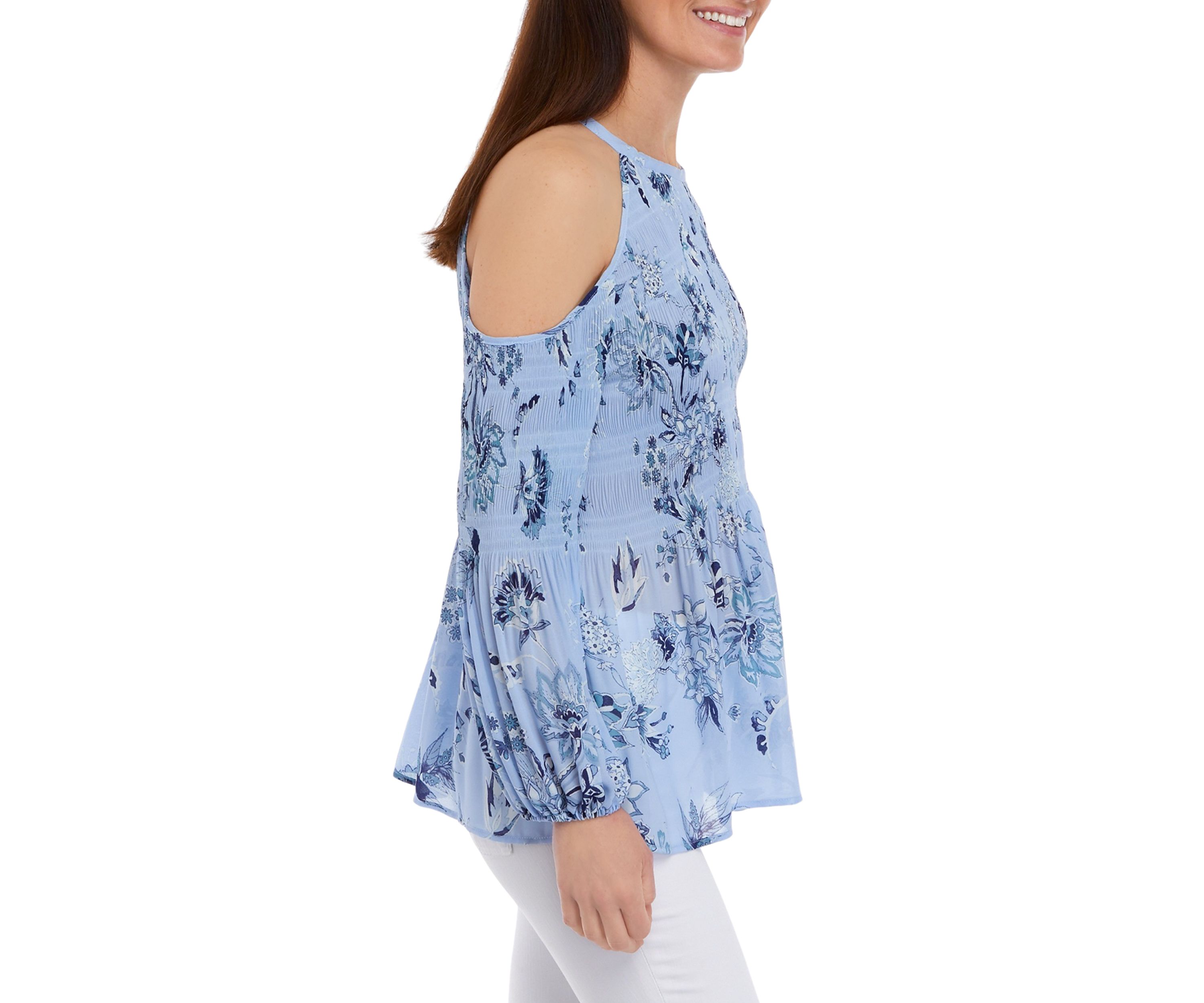 Womens Cold Shoulder Pleated Blouse