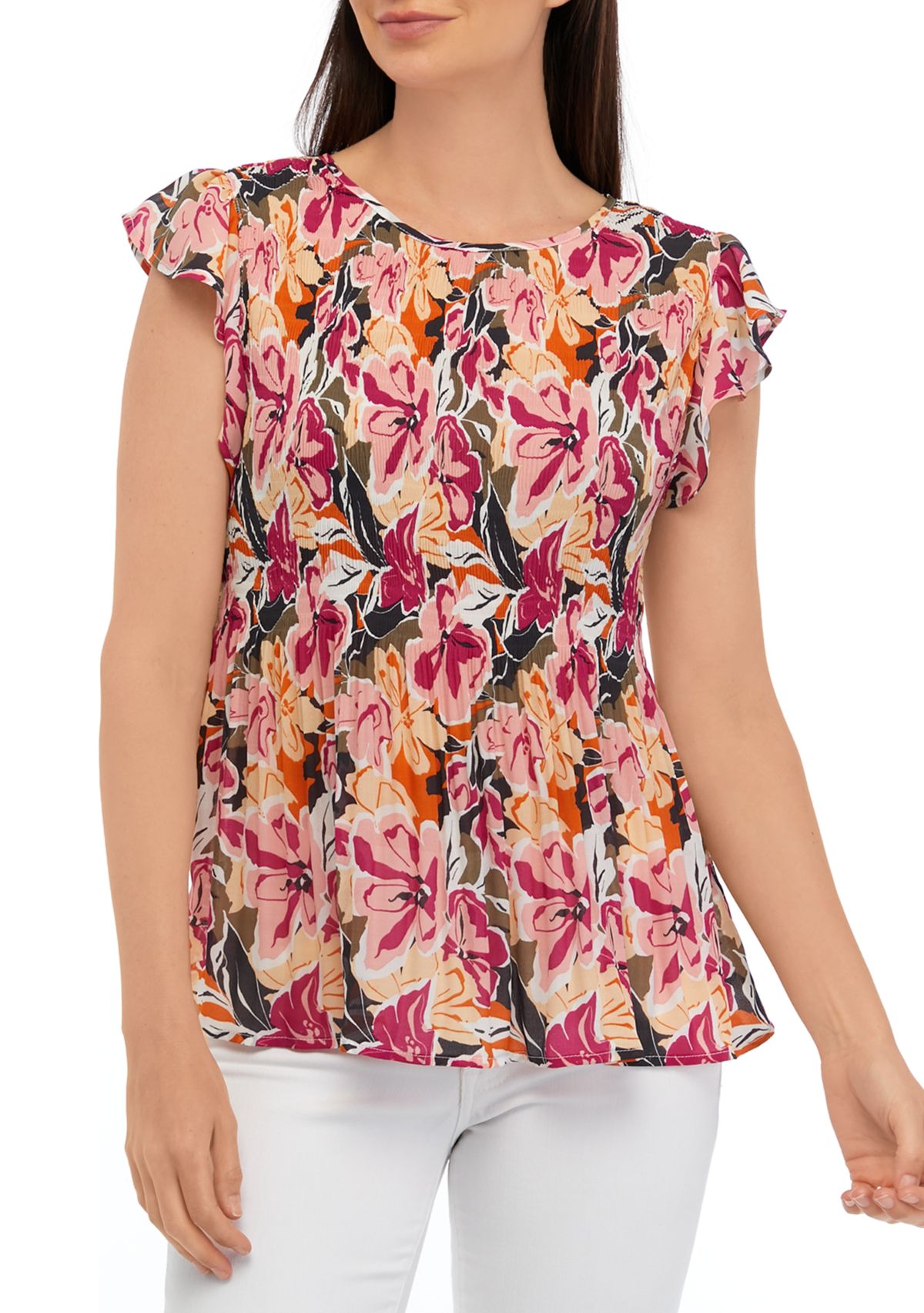 Womens Flutter Sleeve Pleater Top