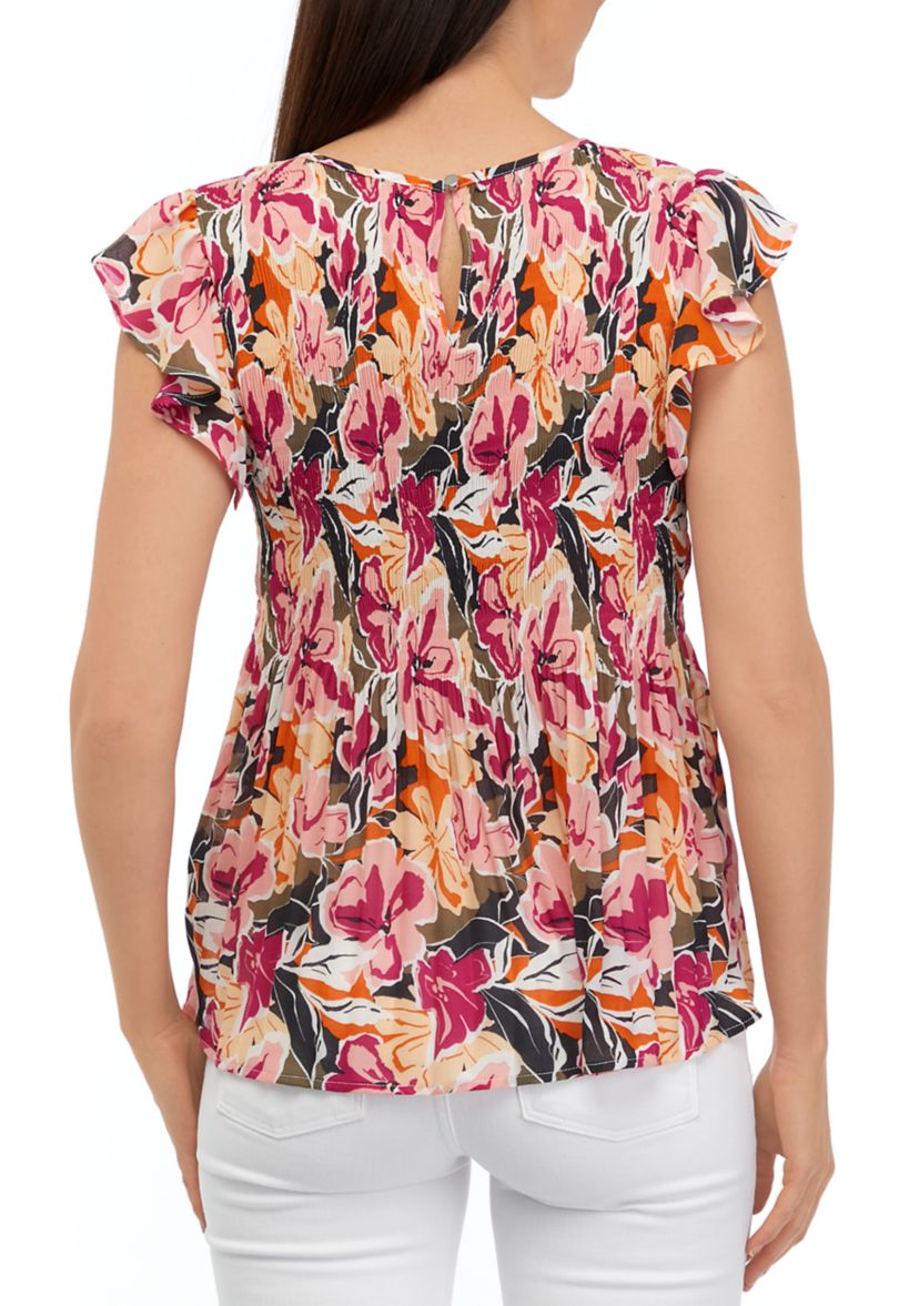 Womens Flutter Sleeve Pleater Top