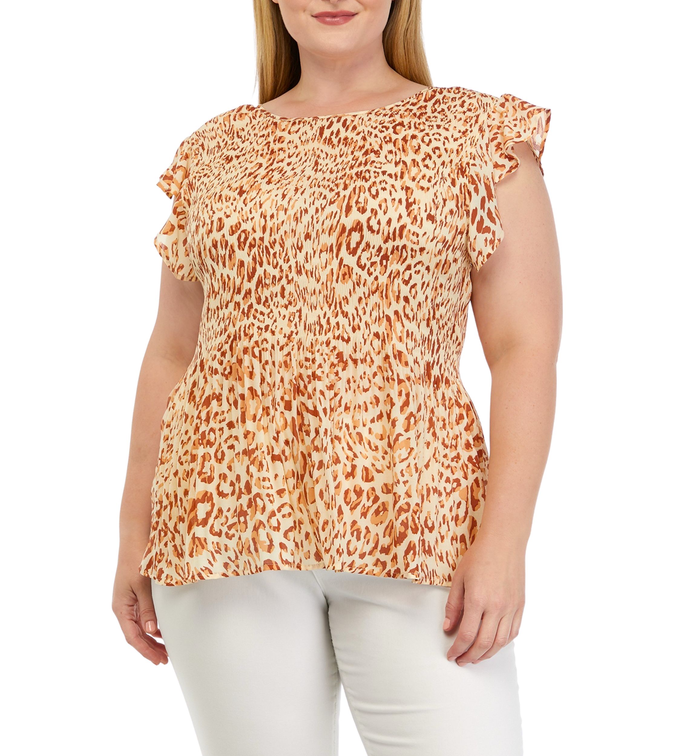 Plus Size Ruffle Sleeve Pleater Top