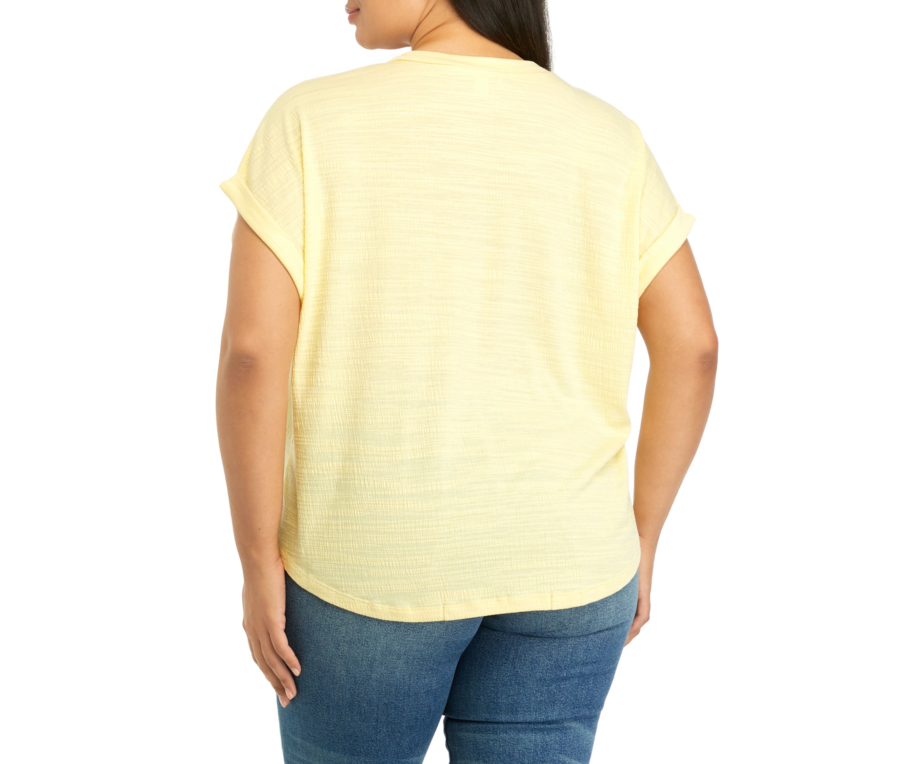 Plus Size Short Sleeve Textured Crinkle Henley Top
