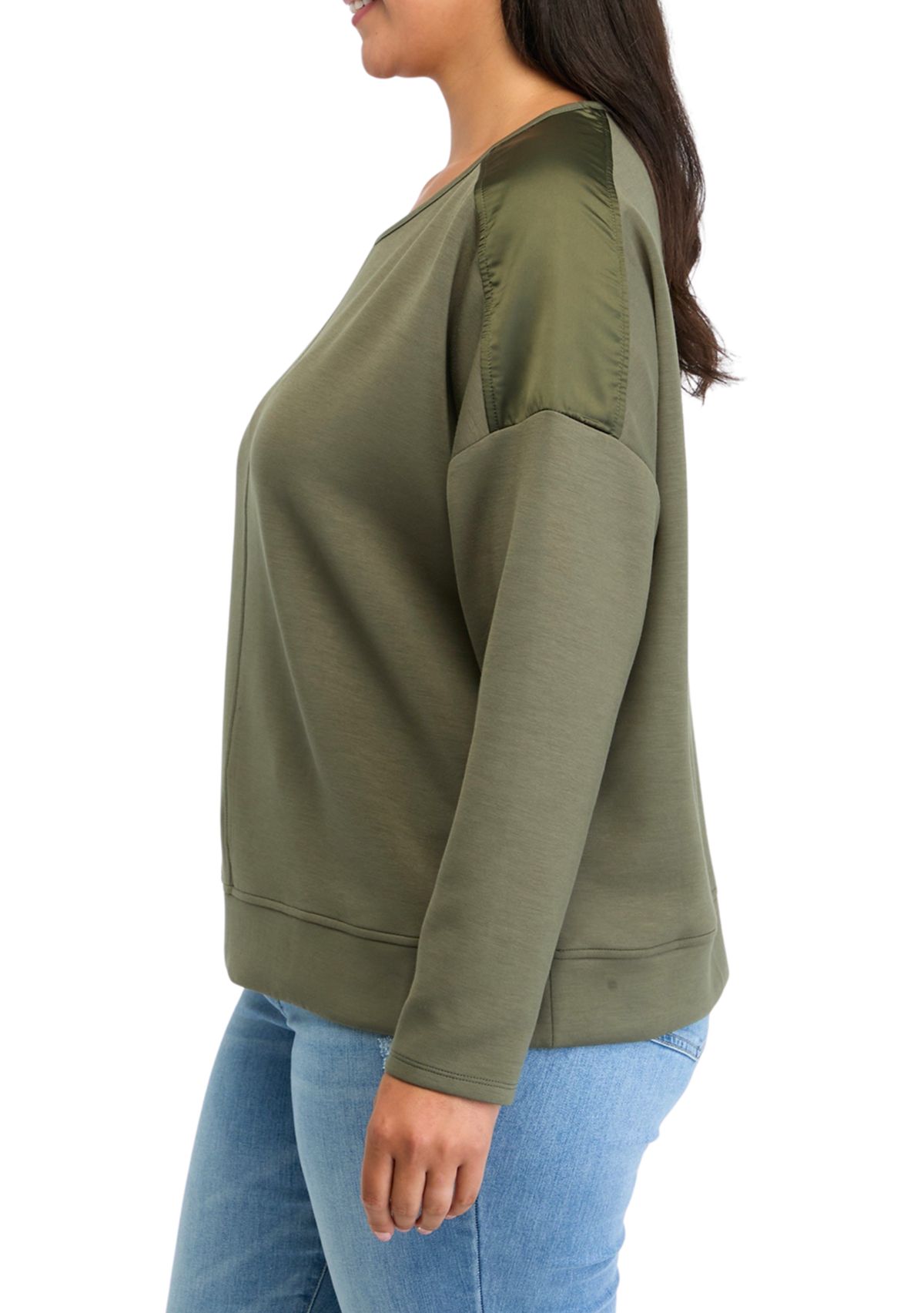 Plus Size Satin Trim Sweatshirt