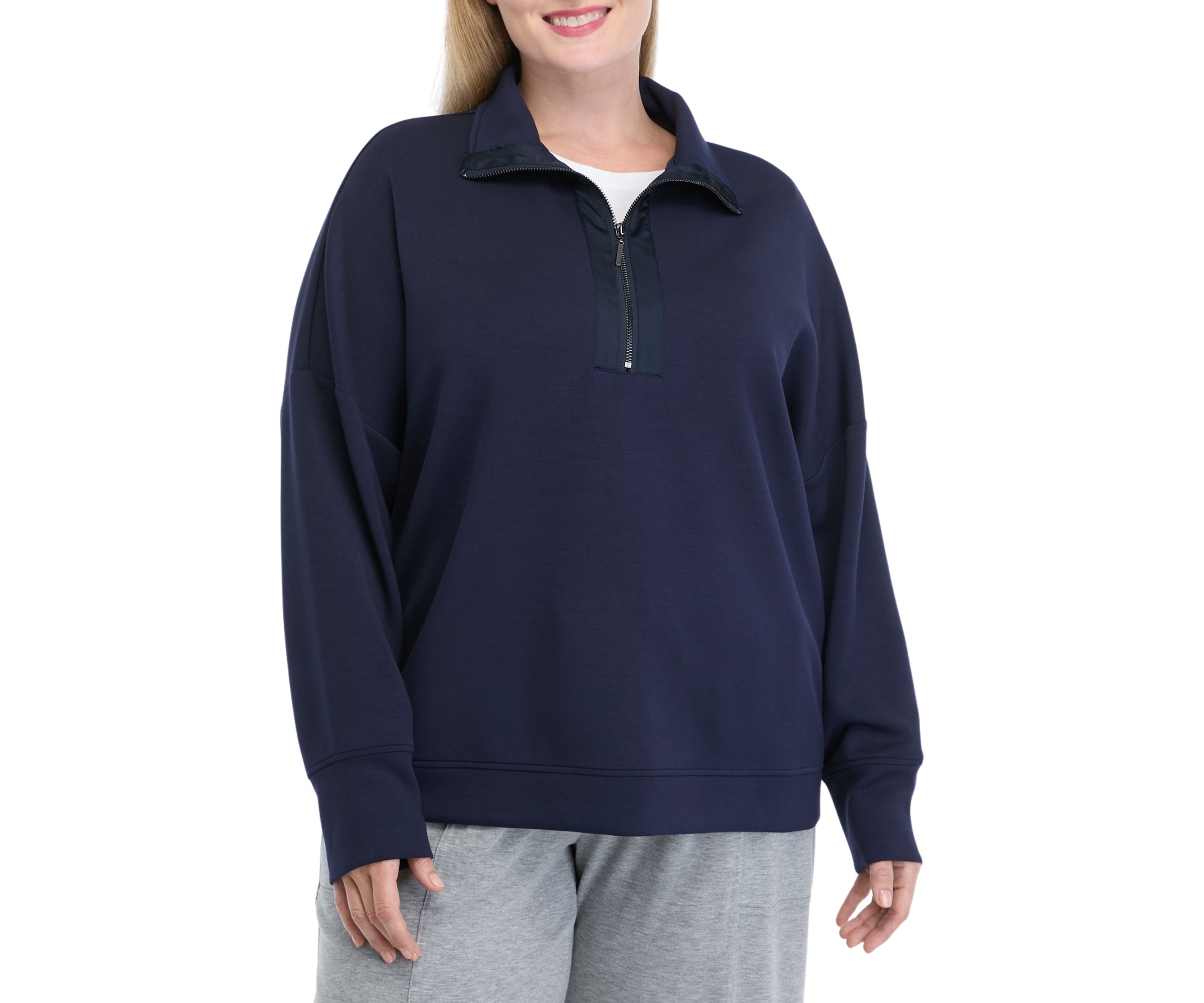 Plus Size Long Sleeve Half Zip Polo Collar Pullover