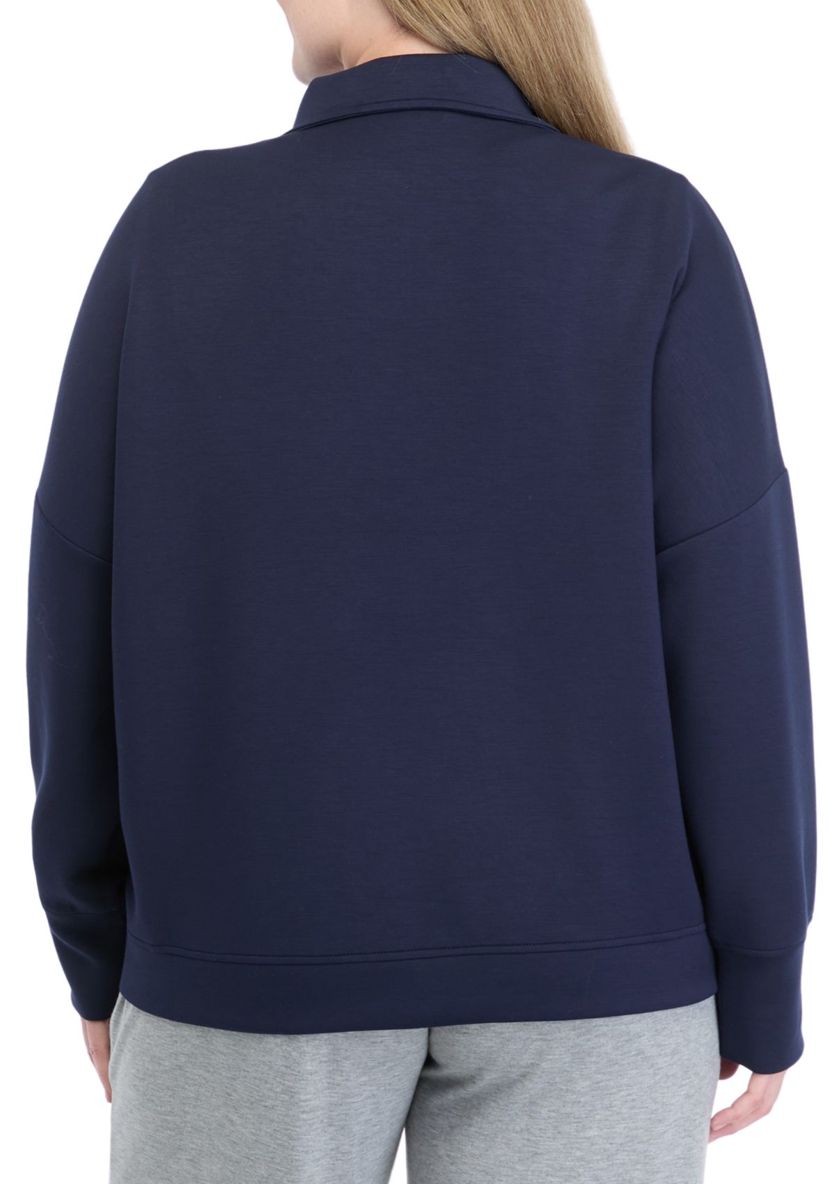 Plus Size Long Sleeve Half Zip Polo Collar Pullover