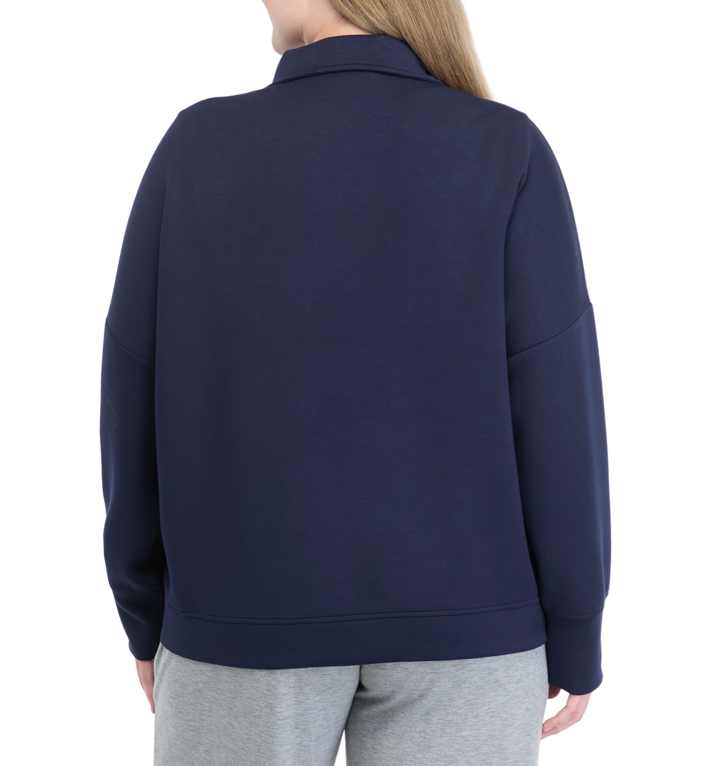 Plus Size Long Sleeve Half Zip Polo Collar Pullover