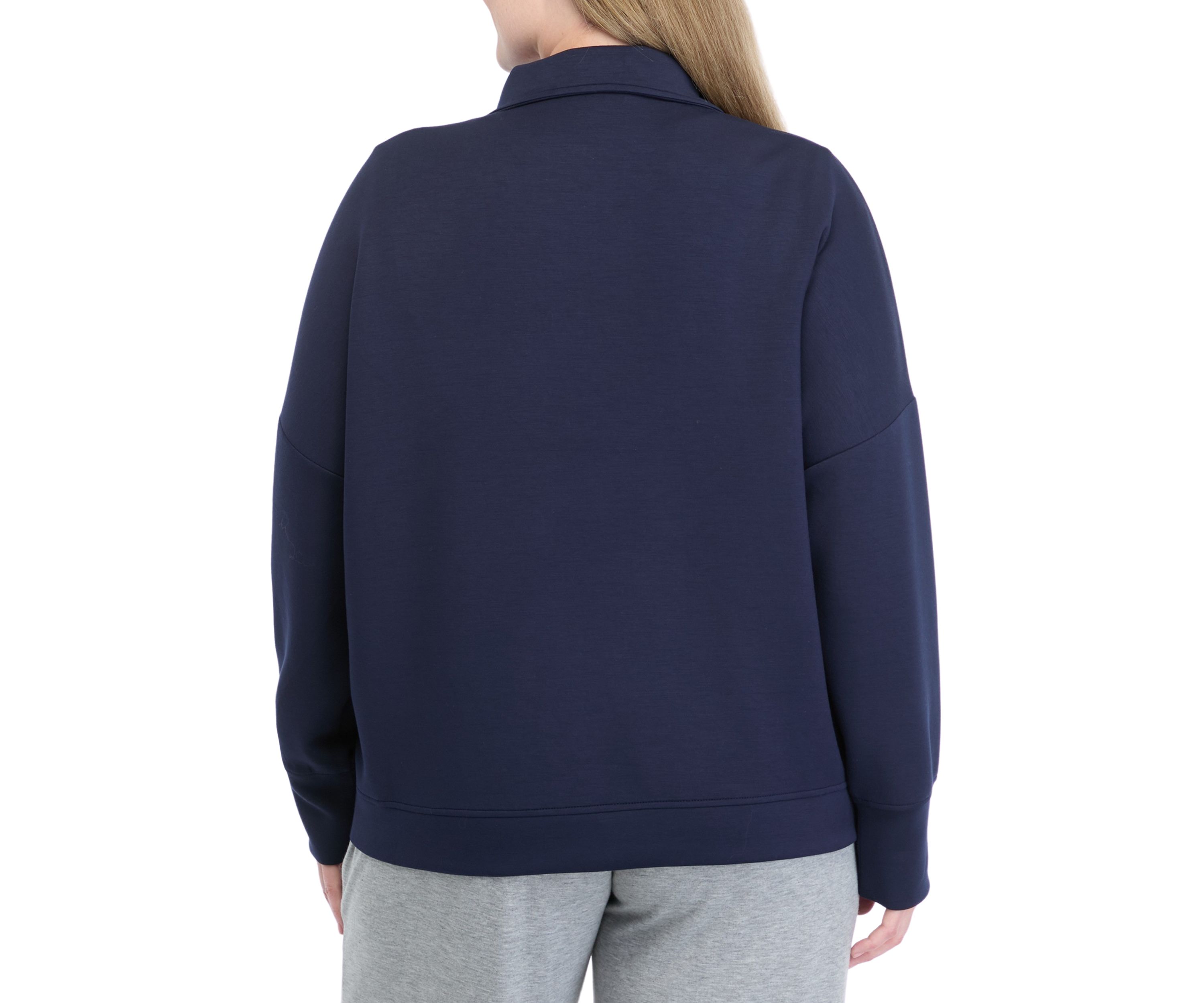 Plus Size Long Sleeve Half Zip Polo Collar Pullover