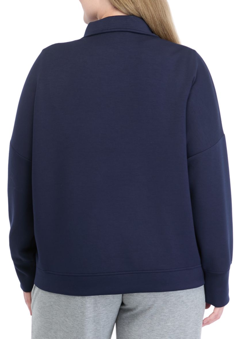 Plus Size Long Sleeve Half Zip Polo Collar Pullover