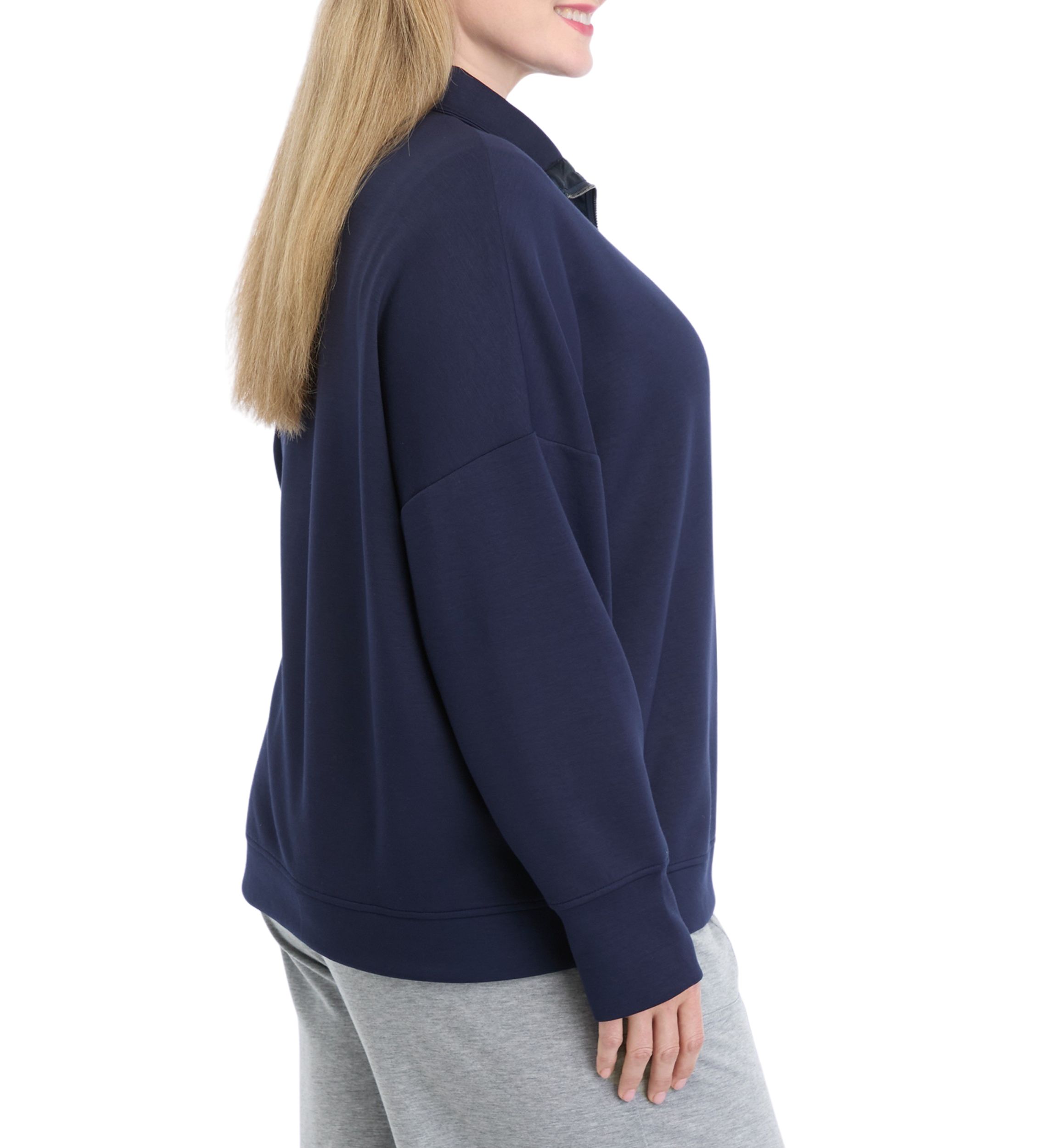 Plus Size Long Sleeve Half Zip Polo Collar Pullover