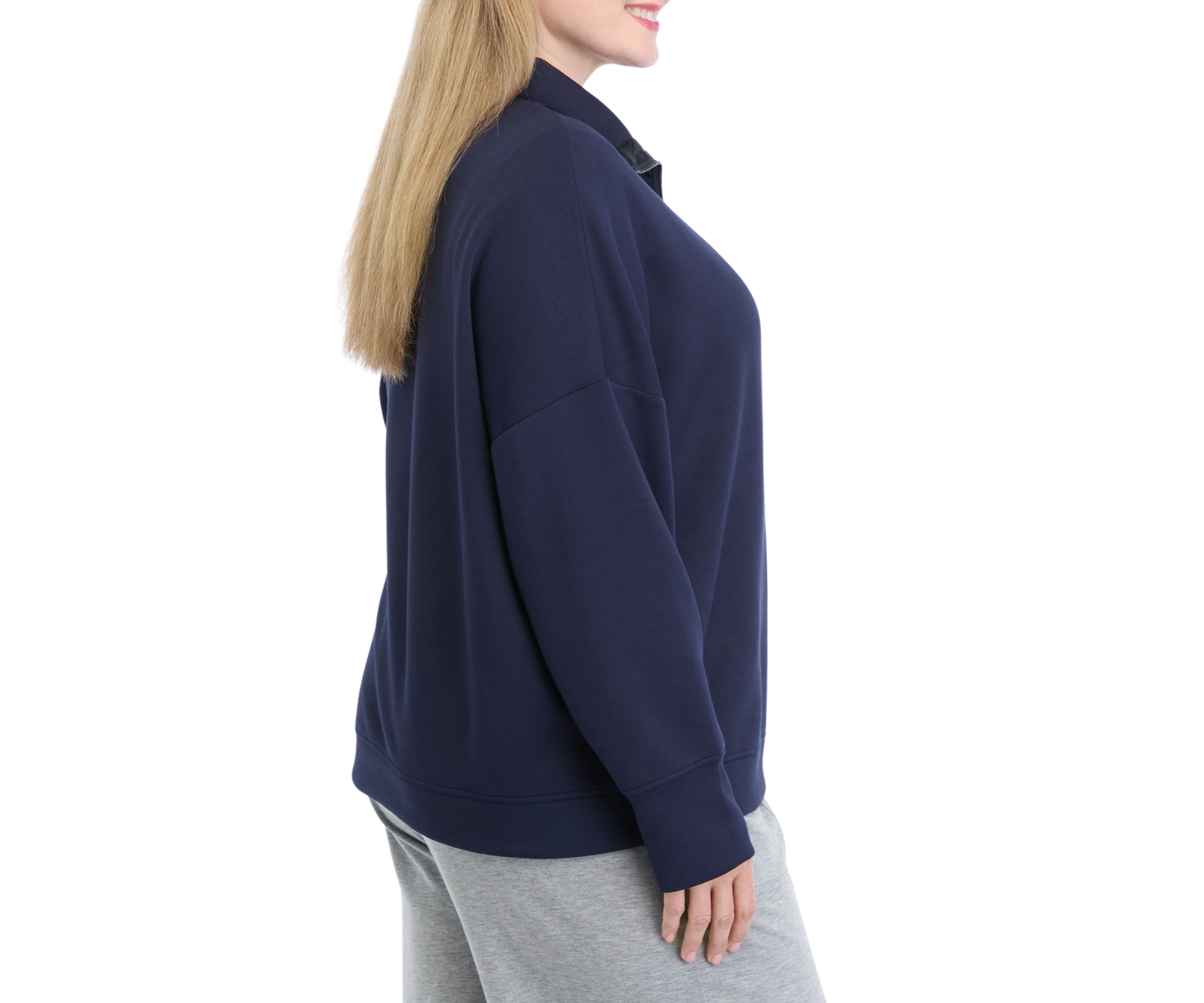 Plus Size Long Sleeve Half Zip Polo Collar Pullover