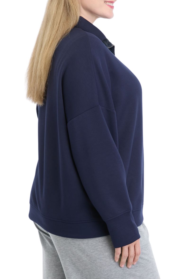 Plus Size Long Sleeve Half Zip Polo Collar Pullover