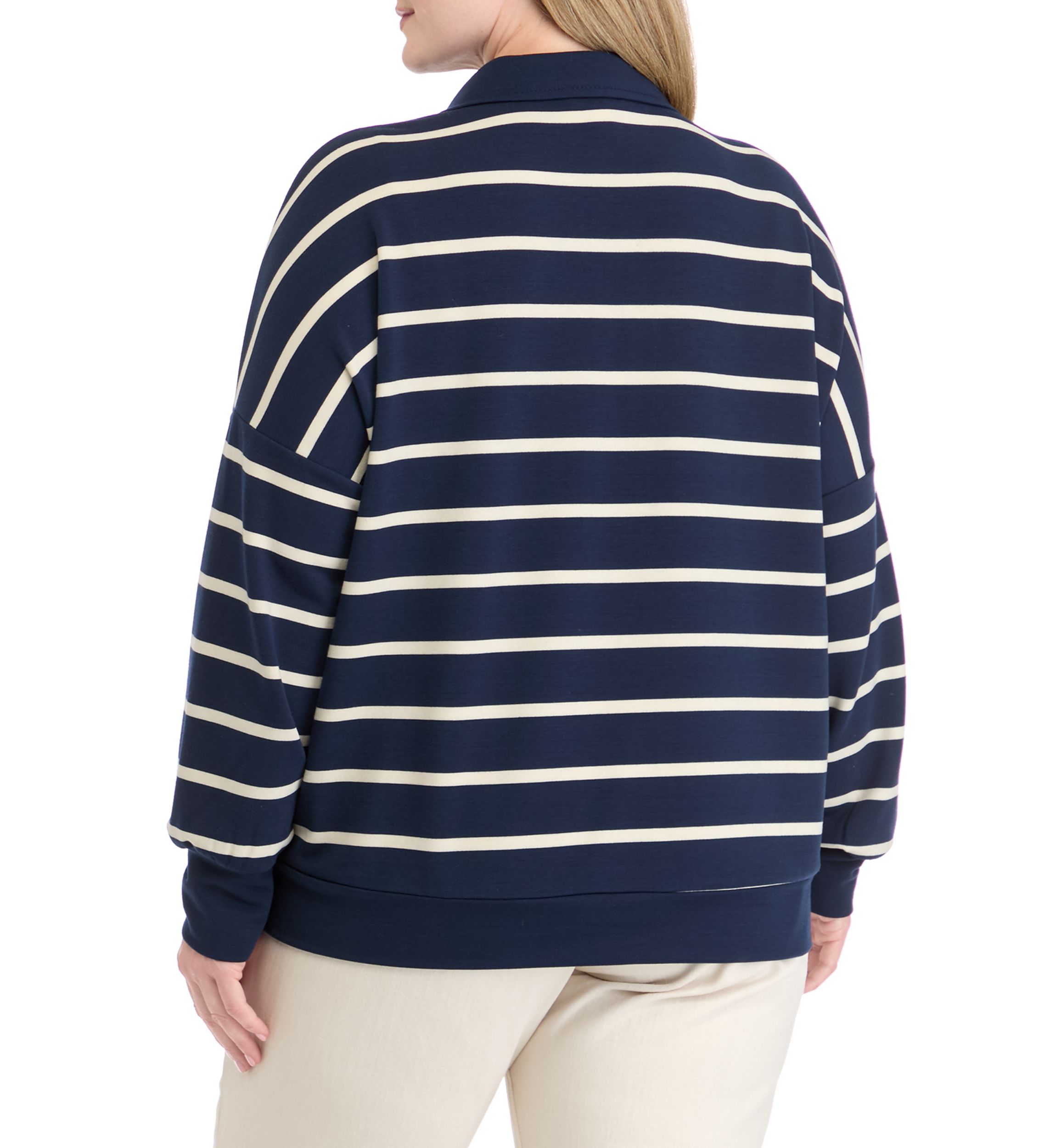 Plus Size Soft Terry Stripe 1/4 Zip Top