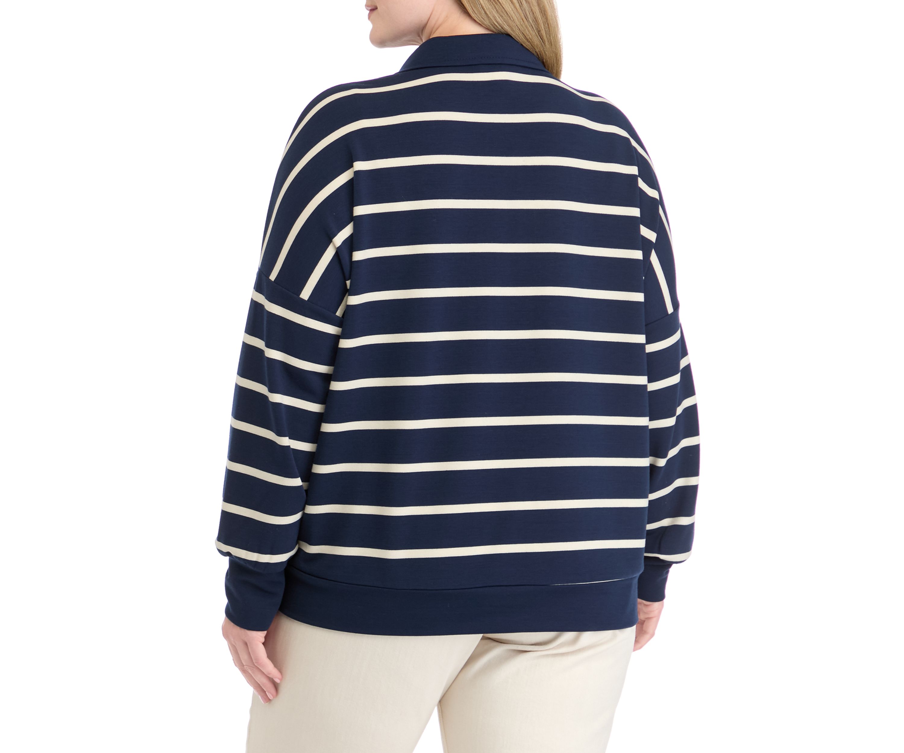 Plus Size Soft Terry Stripe 1/4 Zip Top