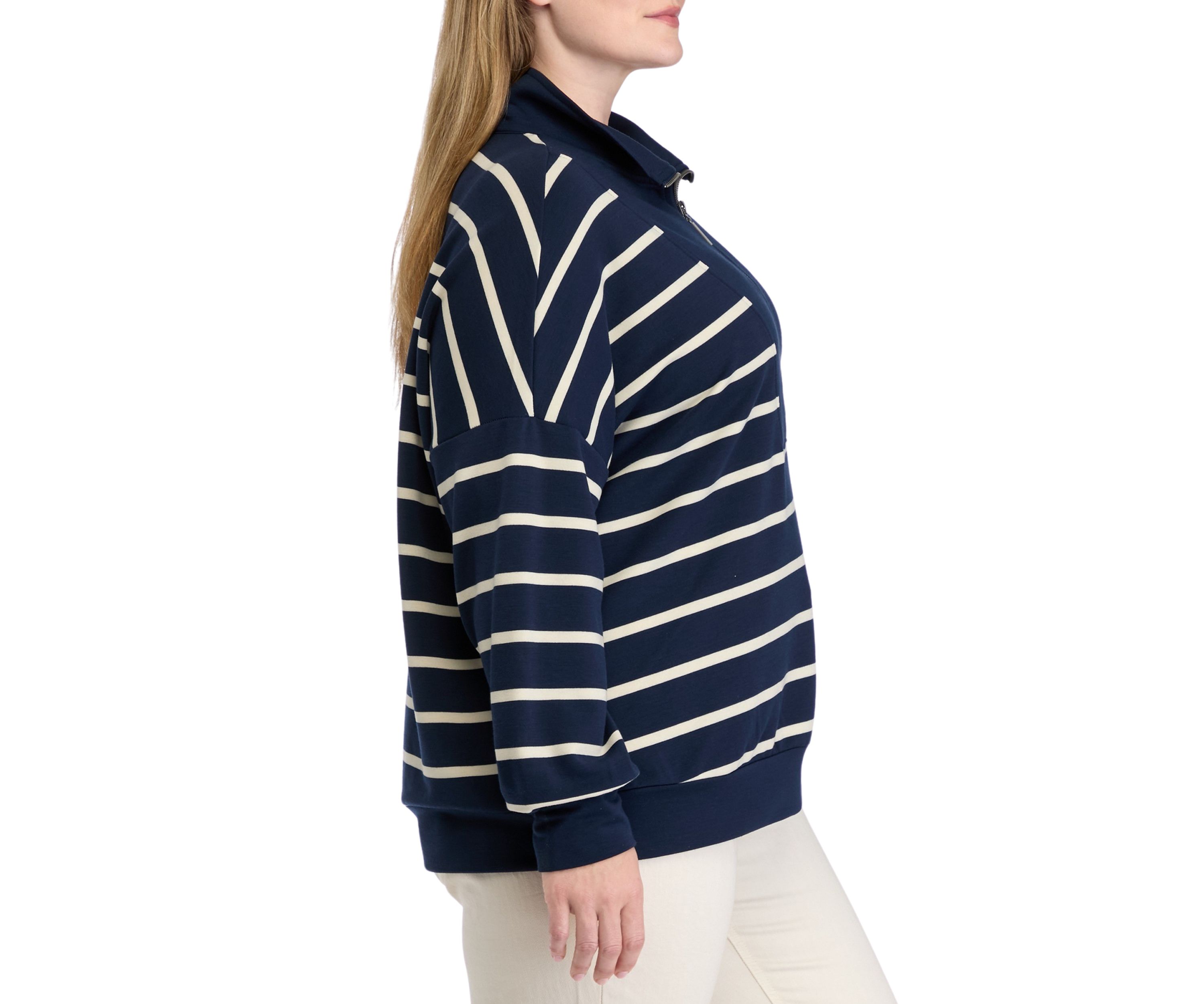 Plus Size Soft Terry Stripe 1/4 Zip Top