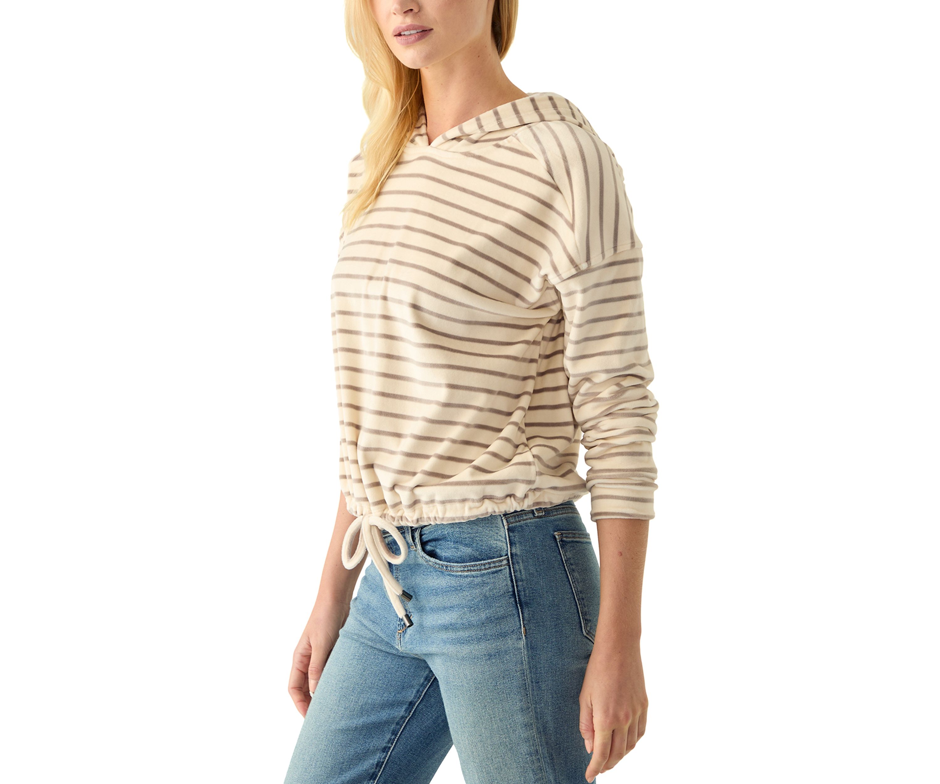 Womens Striped Velour Hoodie
