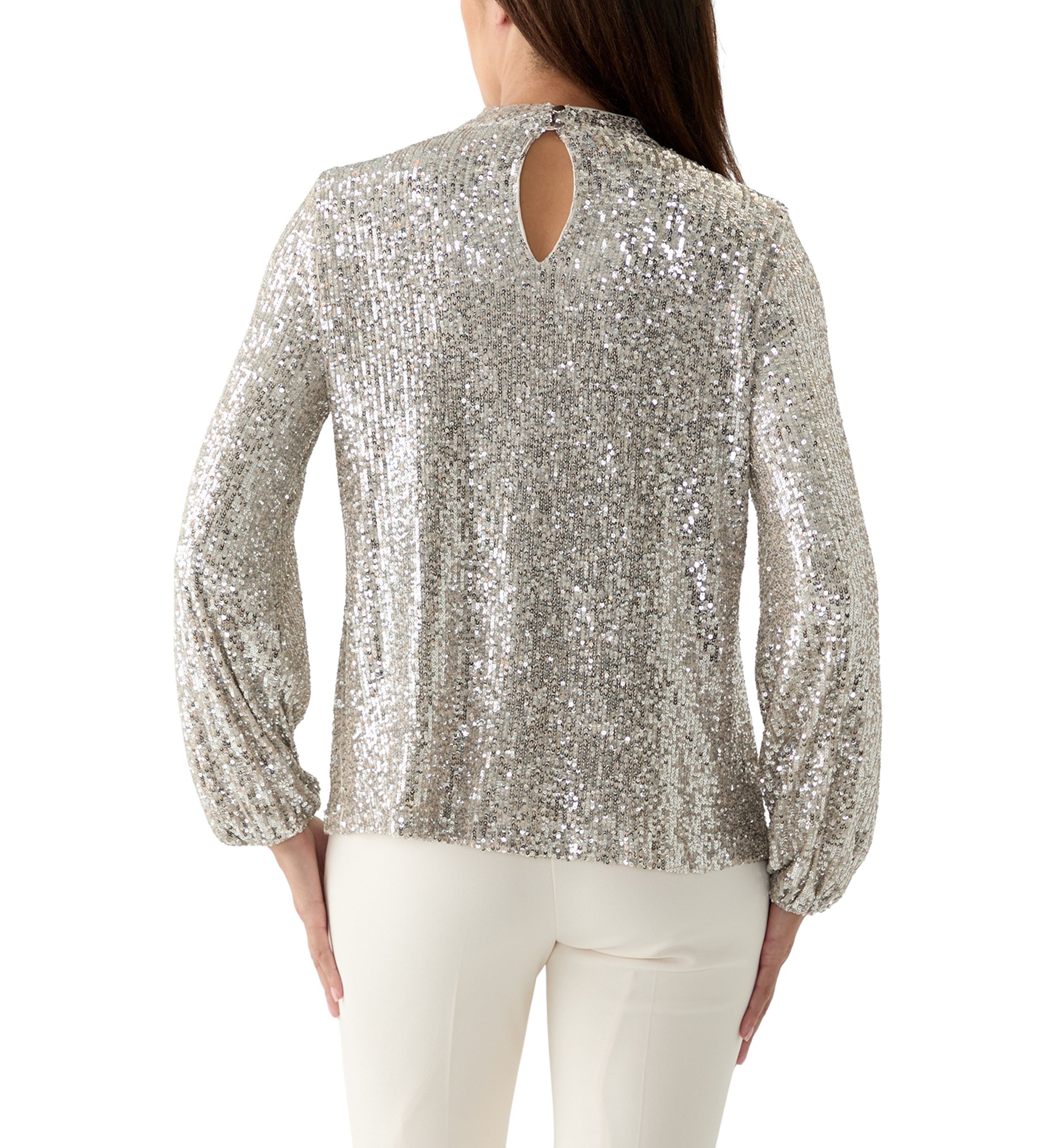 Womens Sequin Pleat Mock Neck Top