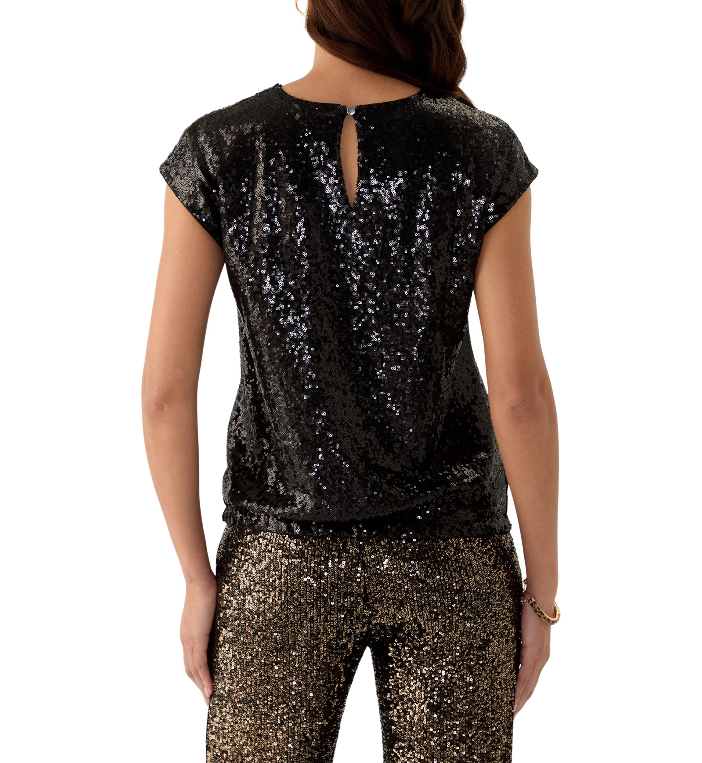 Womens Sequin Extended Shoulder Top