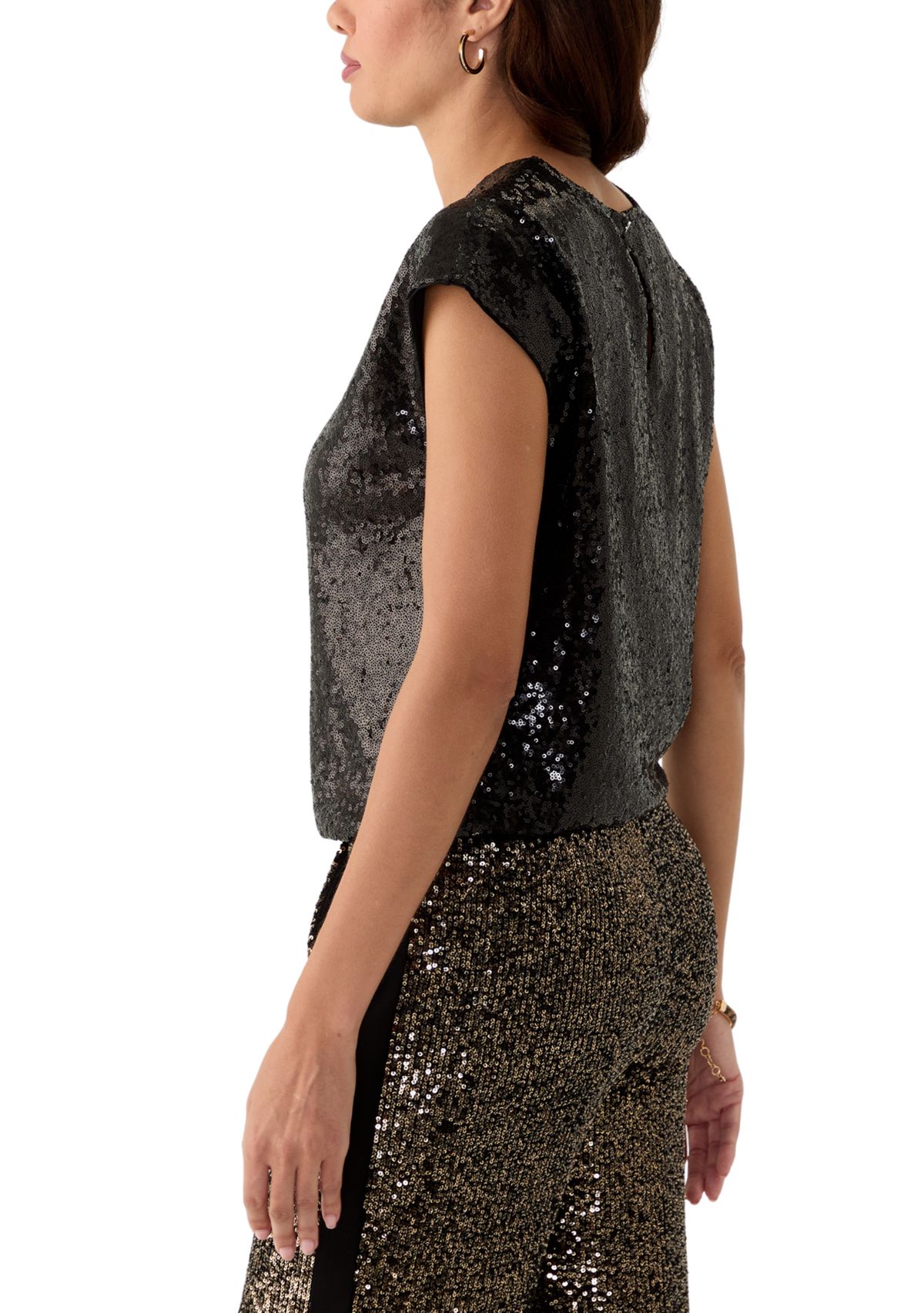 Womens Sequin Extended Shoulder Top