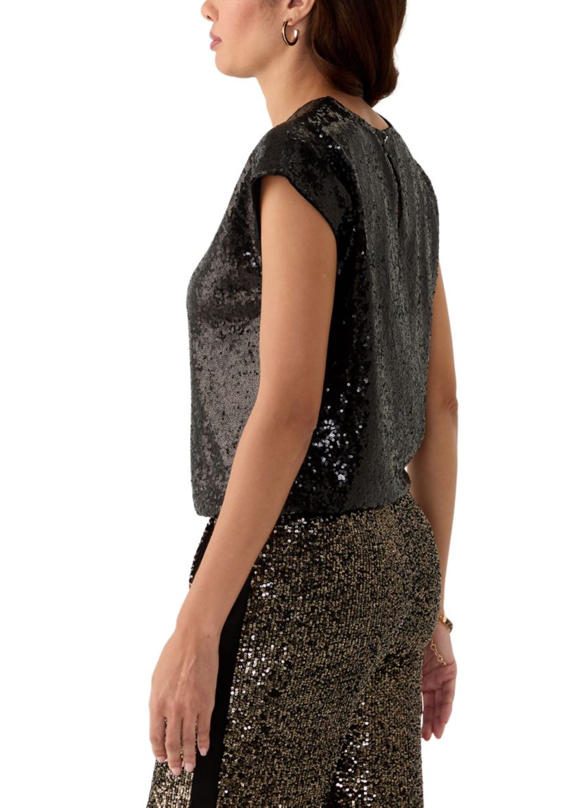 Womens Sequin Extended Shoulder Top
