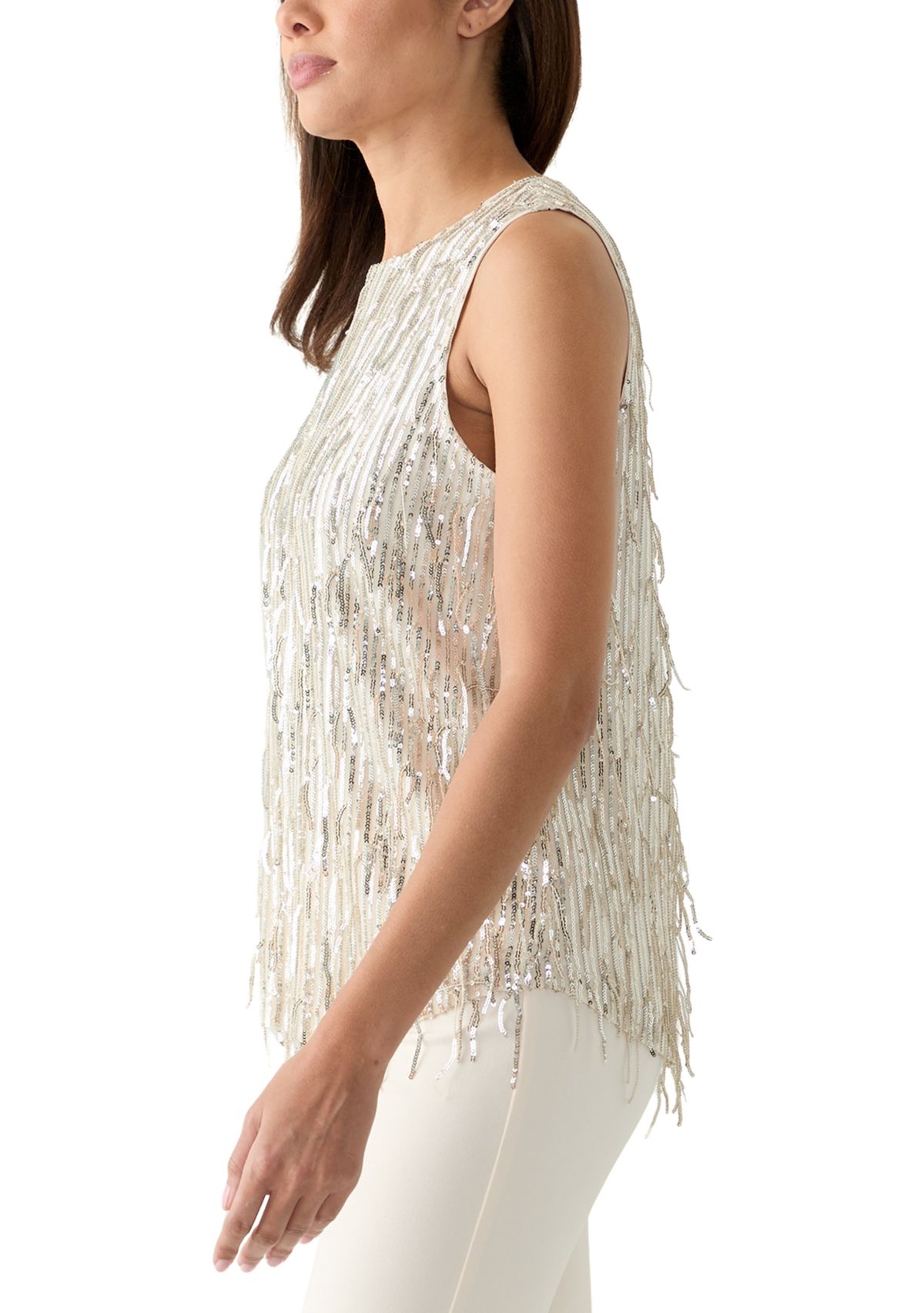 Womens Fringe Sequin Tank Top
