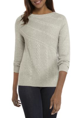 Kim Rogers® Petite Long Sleeve Mixed Rib Cable Heather Sweater | belk