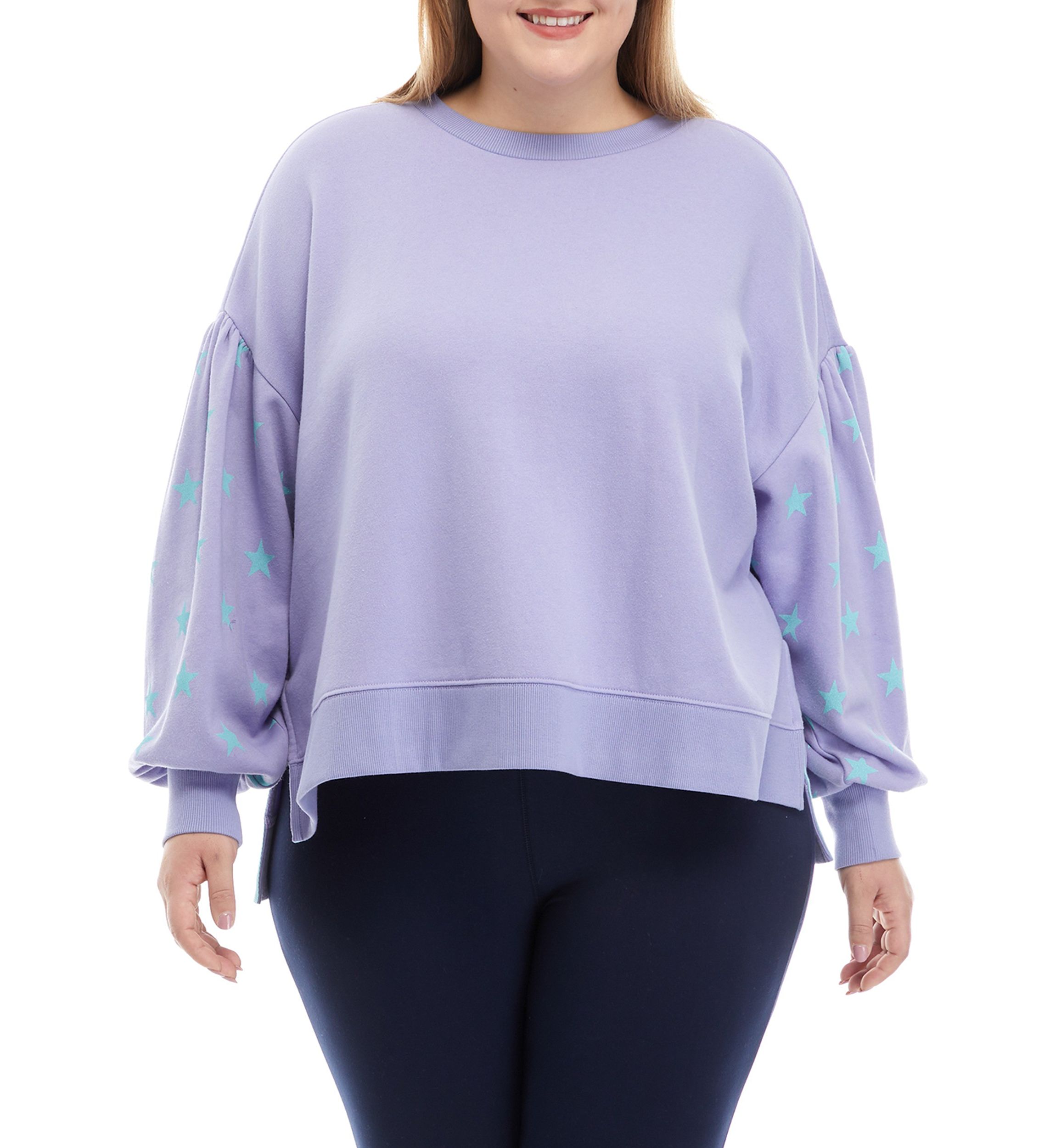 Plus Size Lantern Sleeve High Low Pullover