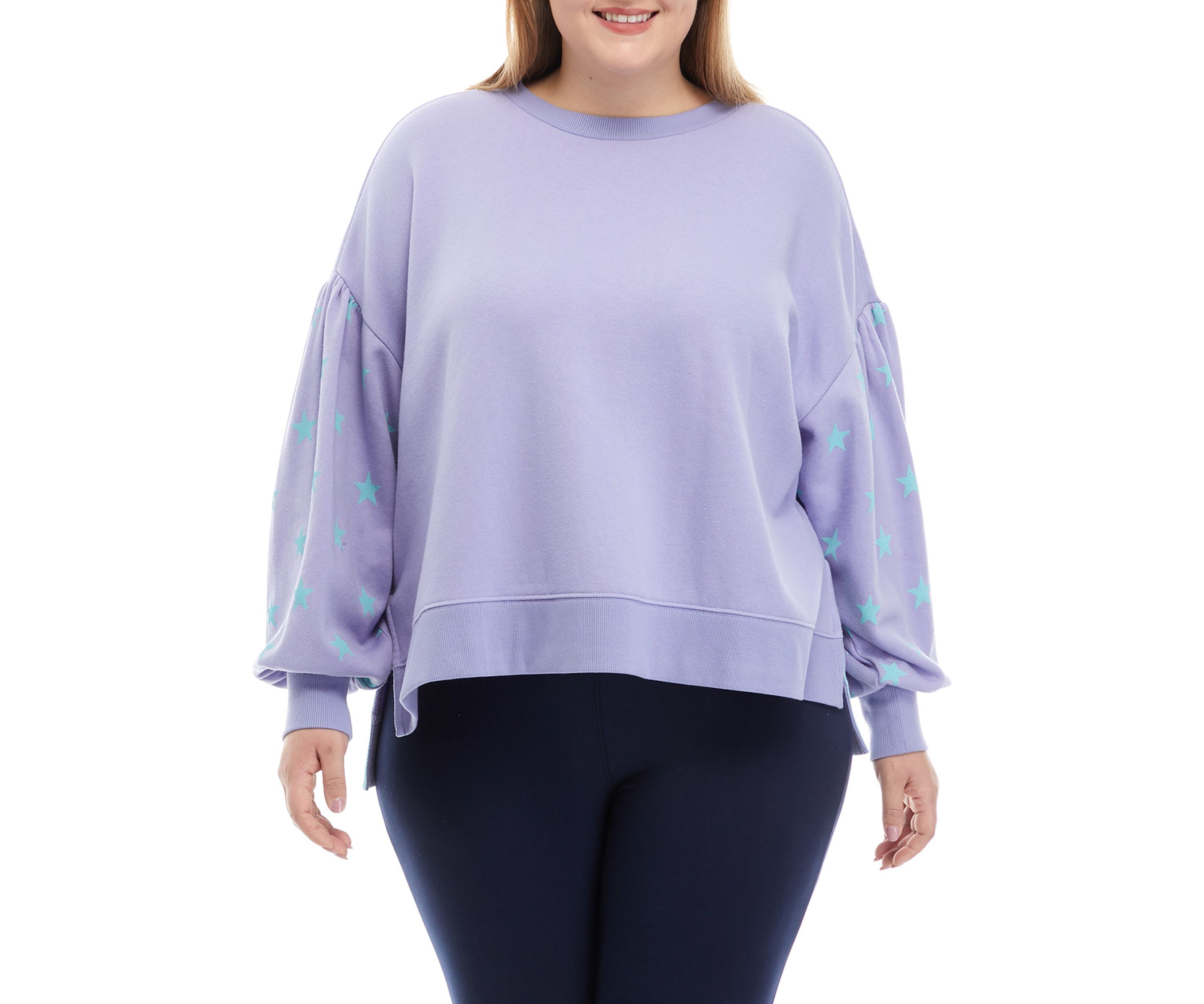 Plus Size Lantern Sleeve High Low Pullover