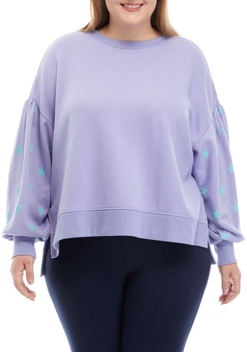 Plus Size Lantern Sleeve High Low Pullover