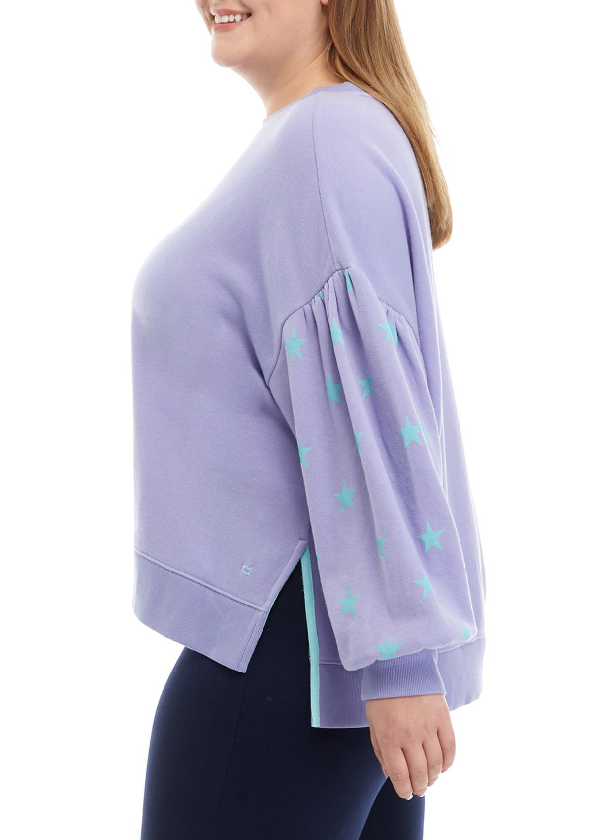 Plus Size Lantern Sleeve High Low Pullover