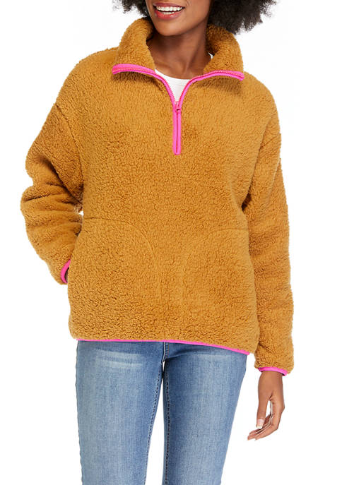 Womens Long Sleeve Half Zip Sherpa Pullover