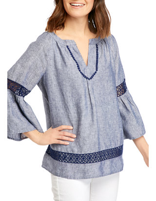 NWT Blue Bell Sleeve Crochet Trim Tunic Top Blouse Boutique Womens S M L