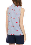  Womens Sleeveless Smocked Embroidered Top 