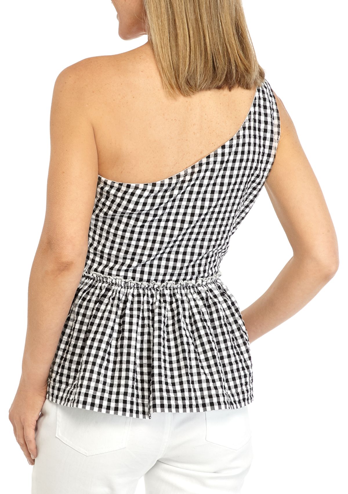 Womens One Shoulder Yarn Dye Top